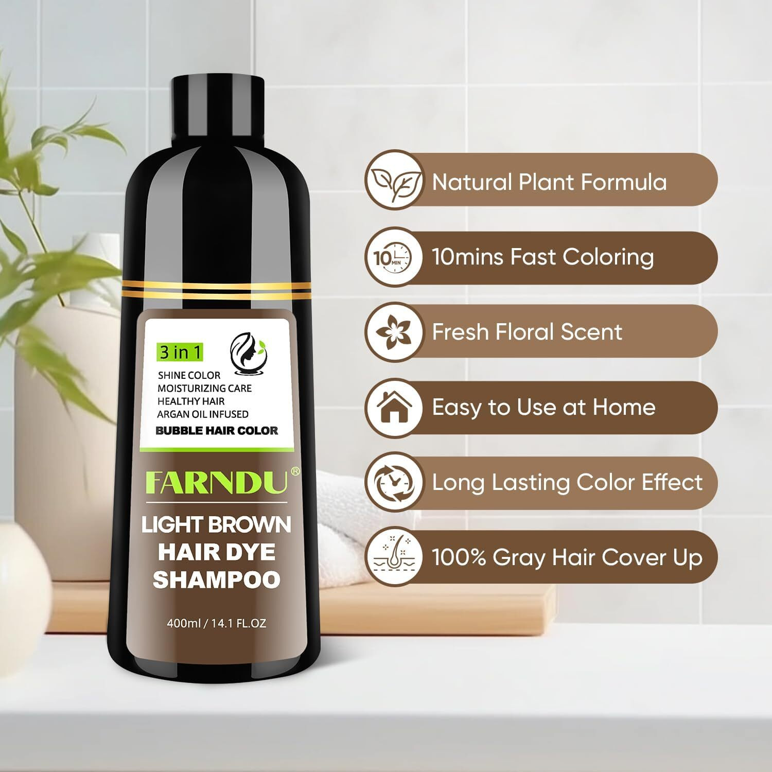 Farndu Light Brown Hair Dye Shampoo For Women Men  Instant Gray Hair Coverage Natural Herbal Hair Color Shampoo 3 In 1 Champu Para Canas