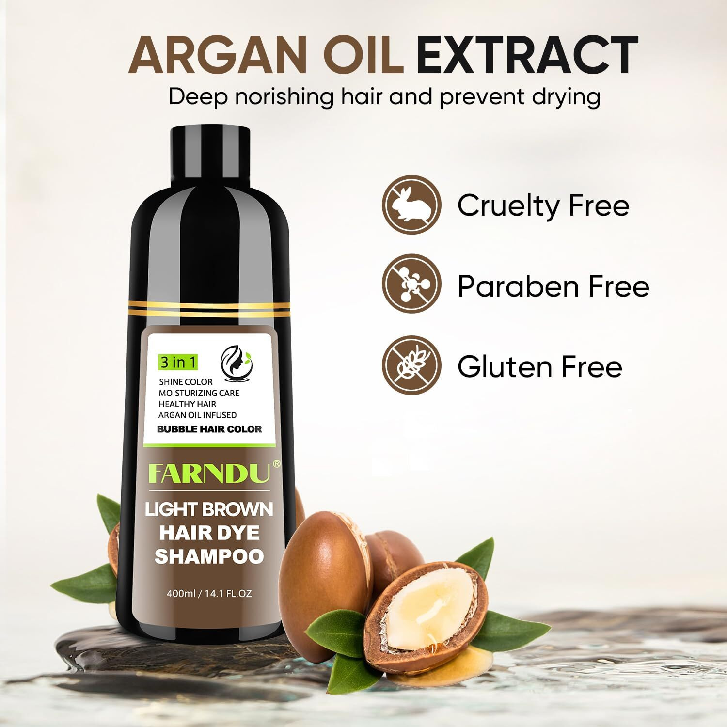 Farndu Light Brown Hair Dye Shampoo For Women Men  Instant Gray Hair Coverage Natural Herbal Hair Color Shampoo 3 In 1 Champu Para Canas