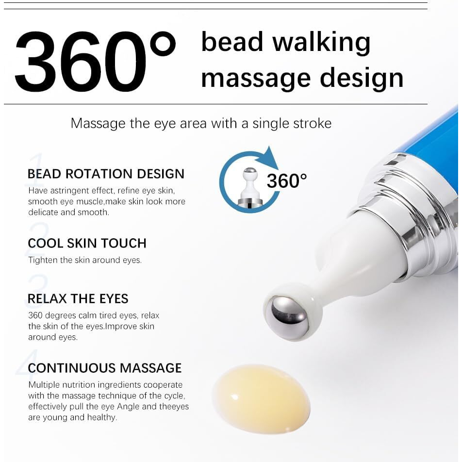 5% Caffeine Eye Cream  Korean Eye Cream  360  Massage Ball Anti-Aging Eye Cream  For Dark Circles And Eye Swelling  Reduce Wrinkles And Fine Lines Eye Bags Treatment For Men And Women