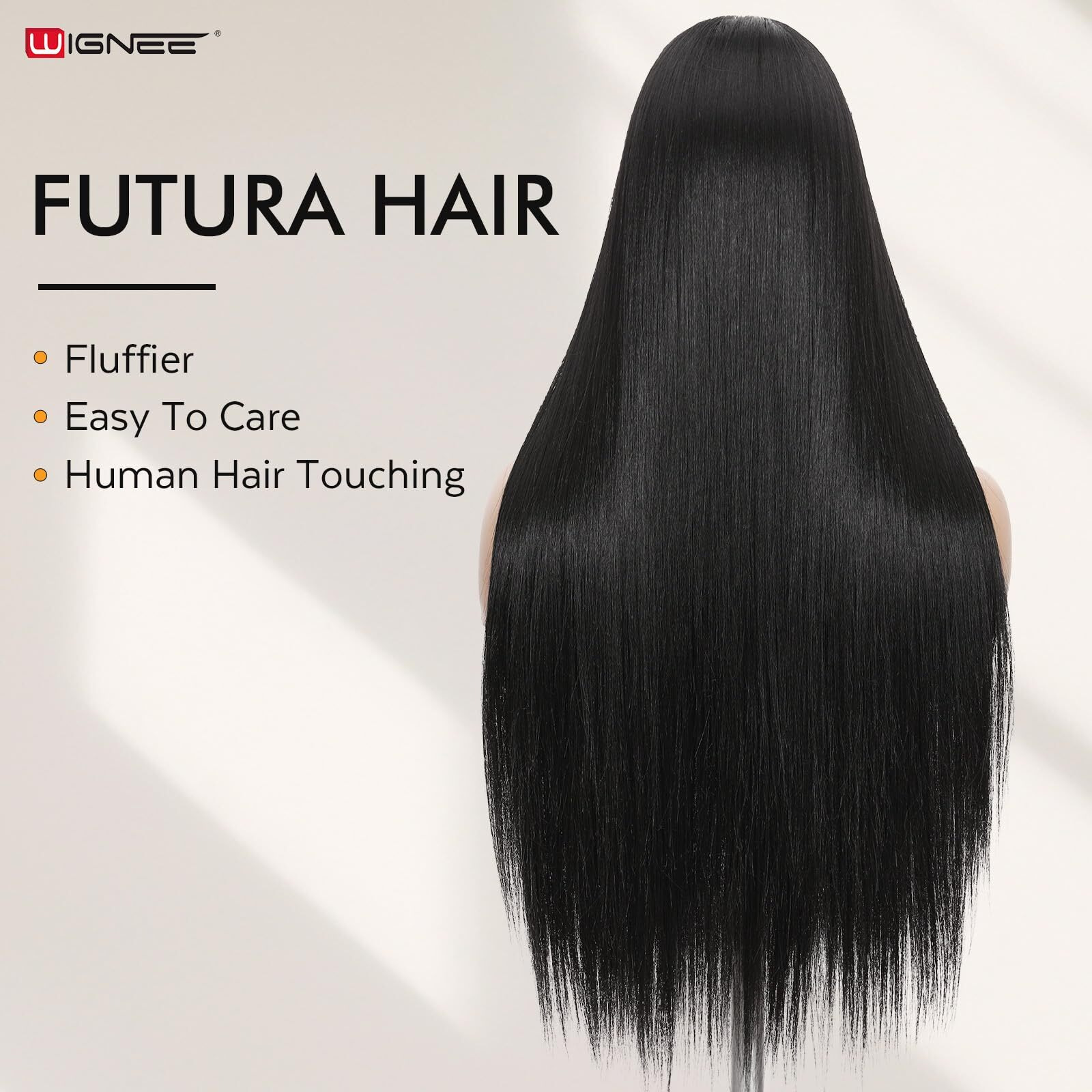 Wignee 13X6 Synthetic Lace Front Wig 28"" Long Straight Wig Natural Black Kanekalon Futura Synthetic Wigs For Black Women Pre-Plucked Glueless Wig For Daily Party Use