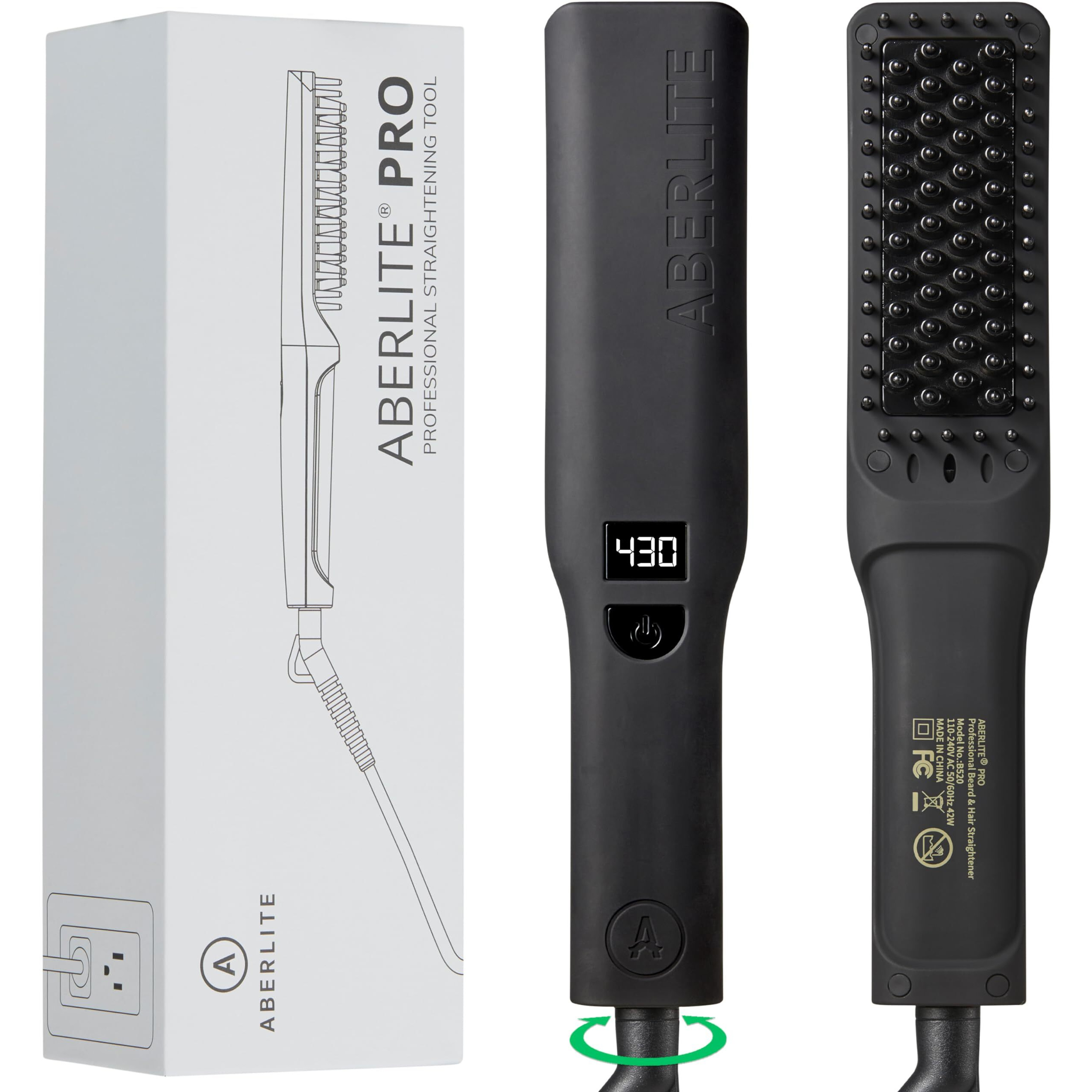 Aberlite Pro (Upgraded) - Professional Black Beard Straightener - Anti-Scald Comb Tooth - Ionic Conditioning - For All Beard Types