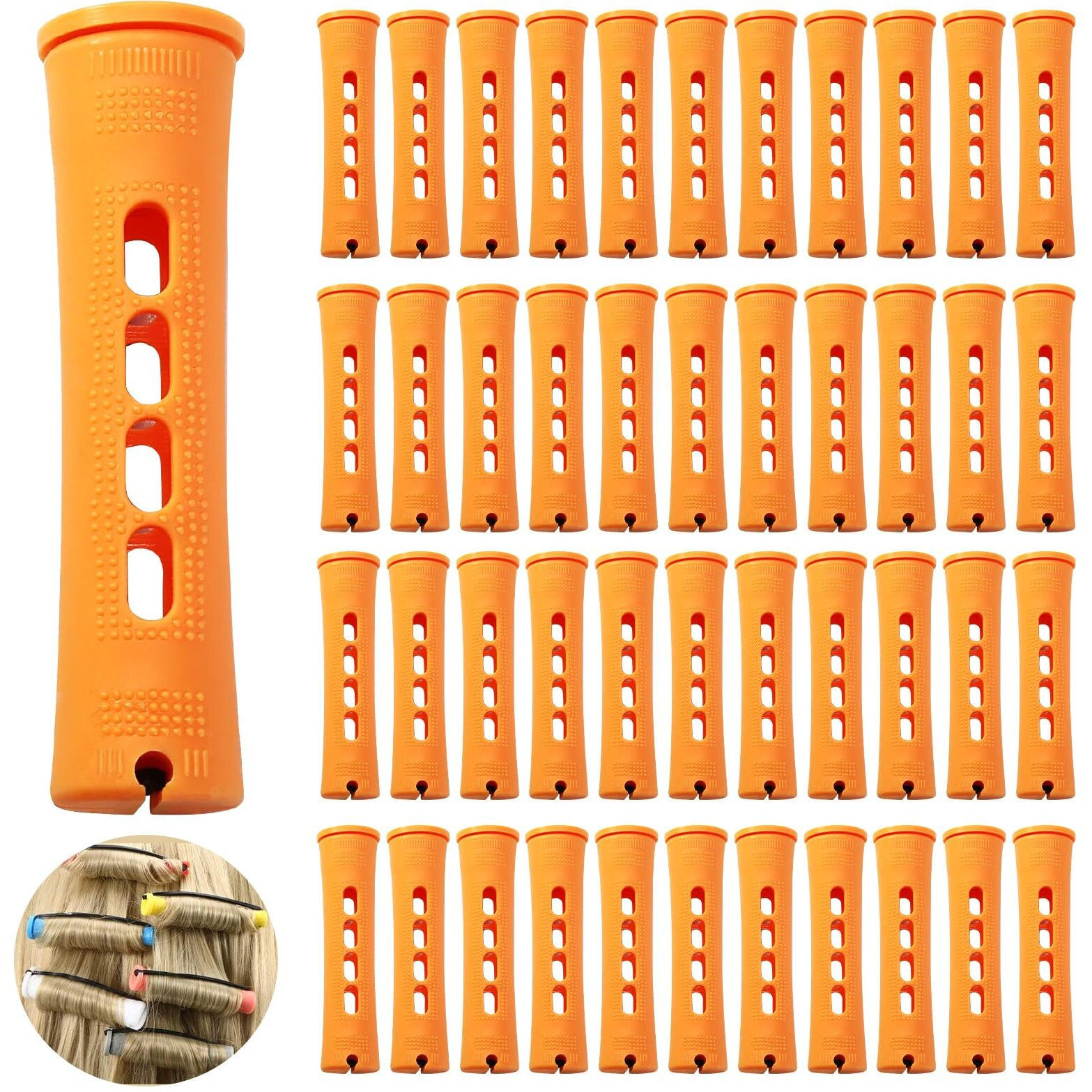 Coufce 60 Pcs Perm Rods 0.87"" Orange Hair Rollers Cold Wave Rods Long Short Hair Rollers Curling Rods