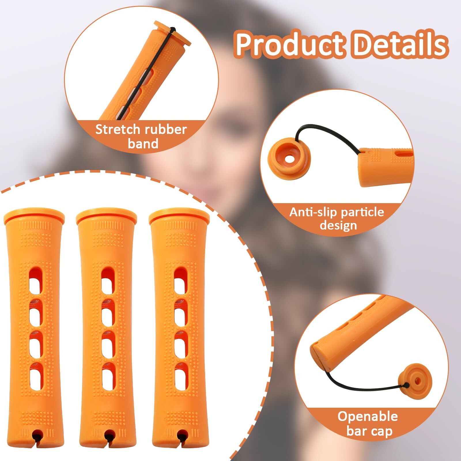 Coufce 60 Pcs Perm Rods 0.87"" Orange Hair Rollers Cold Wave Rods Long Short Hair Rollers Curling Rods