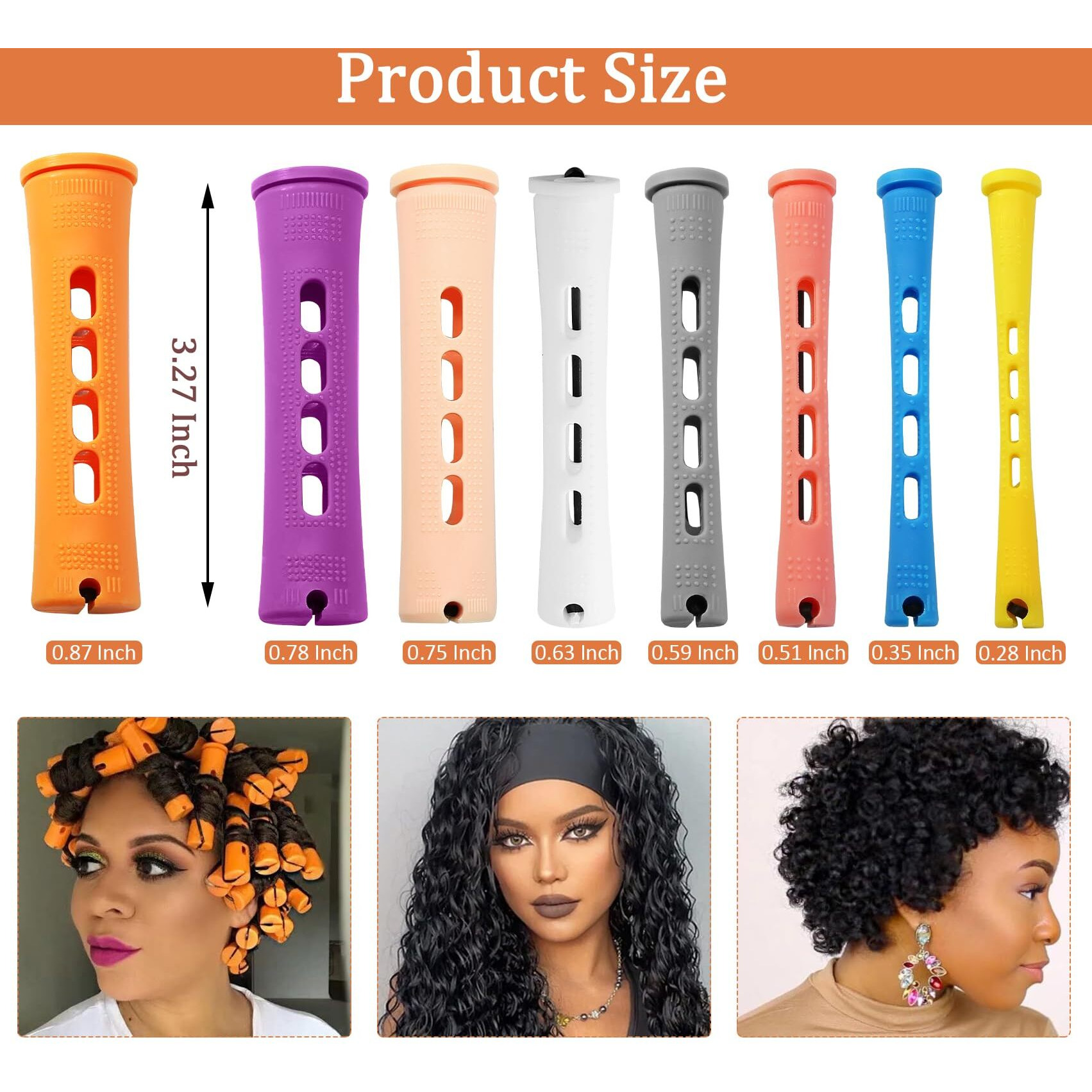 Coufce 60 Pcs Perm Rods 0.87"" Orange Hair Rollers Cold Wave Rods Long Short Hair Rollers Curling Rods