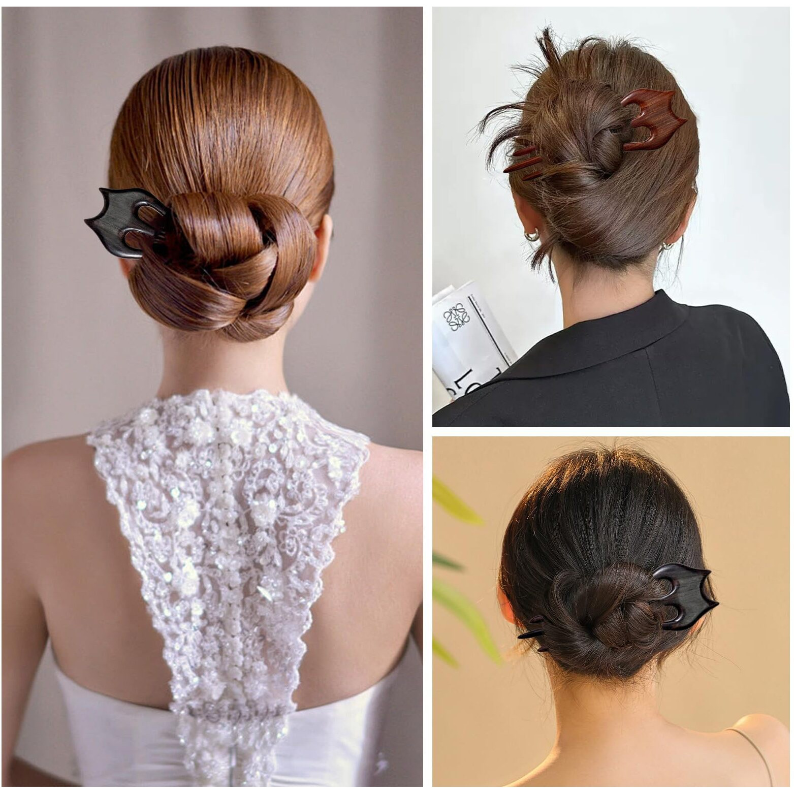 Choisbeing French Hair Pin For Women Wooden Rosewood Hair Sticks For Buns Chinese 3-Prong Cute Hair Fork For Long Hair (Darkred(Rosewood))