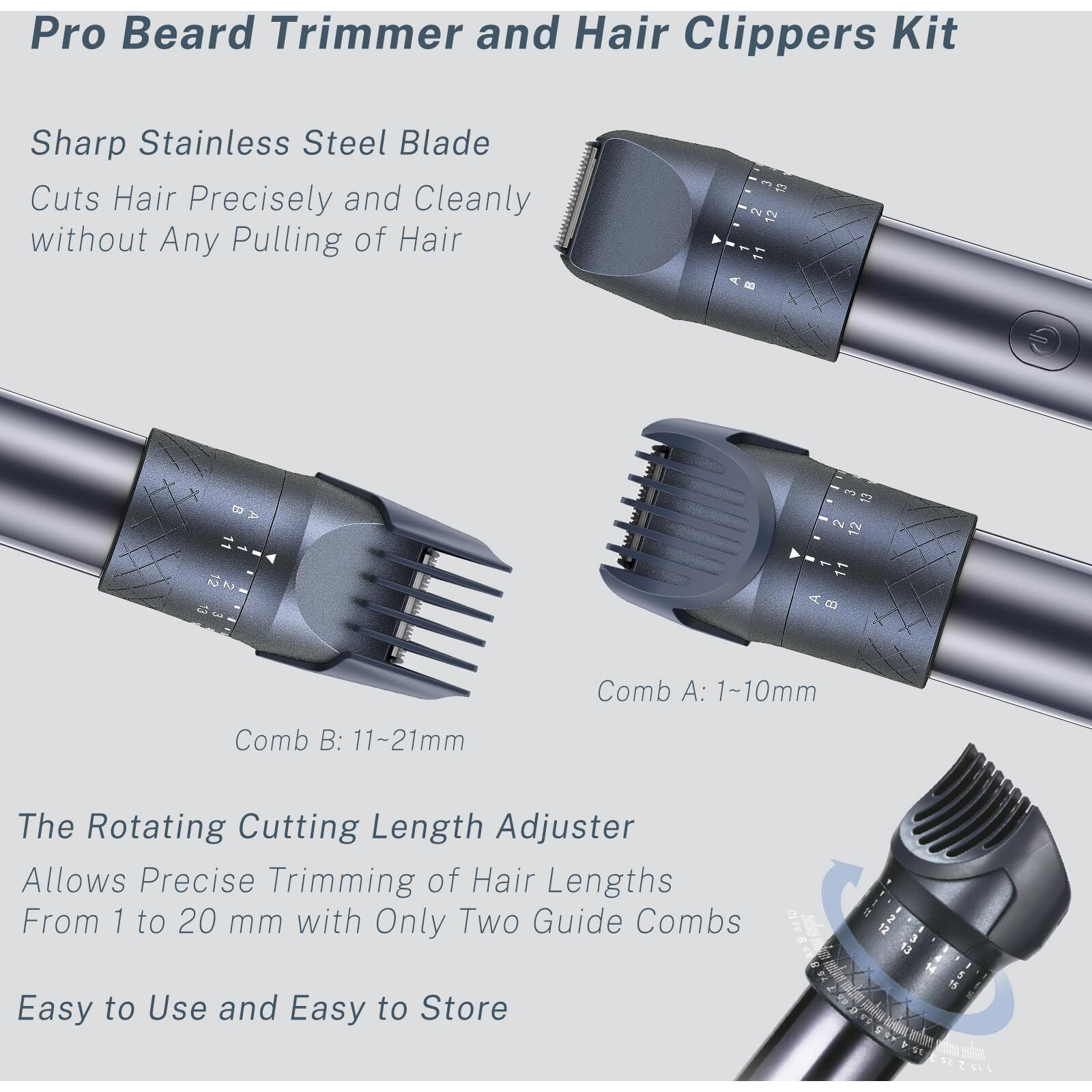 Aesfee Beard Trimmer For Men Hair Clippers Haircuts Set With Precise Dial Adjustable 20 Length Setting - Close Electric Shavers Hair Trimmer Kit For Mens Face Head Body Nose Ear - Usb-C Recharge Dock