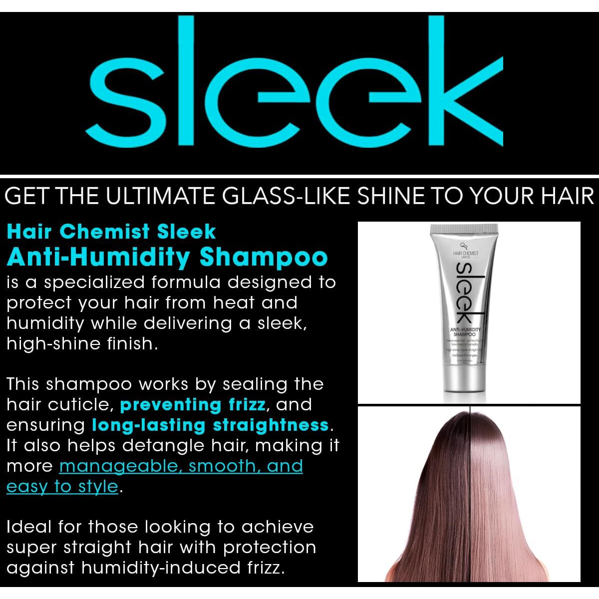 Hair Chemist Sleek Anti Humidity Shampoo 8 Oz. - Frizzy Hair Shampoo For Silky Hair & Super Straight Hair  Anti-Frizz & Smoothing Shampoo