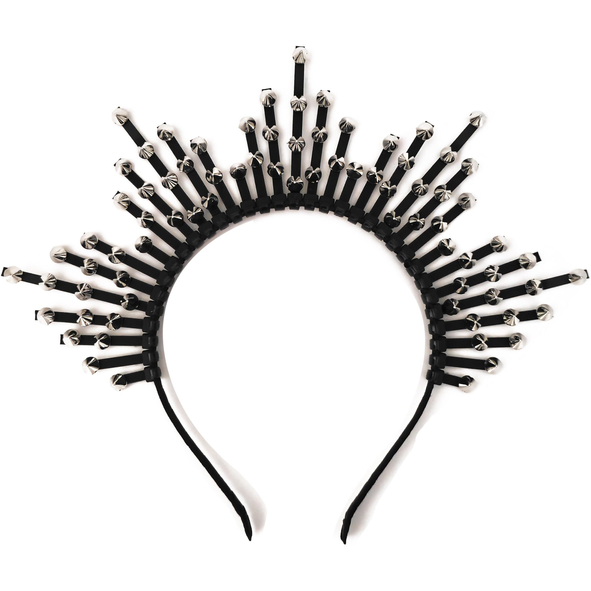 Eioi & Lmnm Punk Rivet Halo Crown Headband For Women  Goth Silver Studded Hairband  Edgy Rebellious Dark Wicked Spiky Black Tiara Headpiece For Halloween Cosplay Photoshoot (A  One-Size)