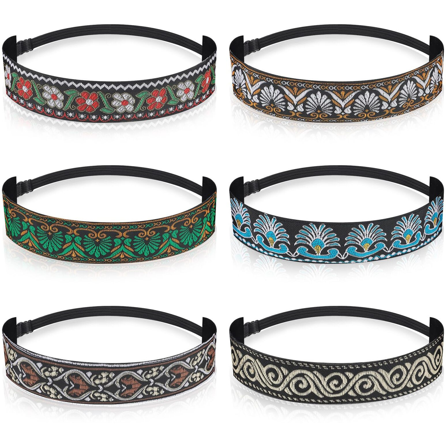 Qianyu 6 Pcs Woman Adjustable Headband Non Slip Velvet Lined Retro Style Stretch Cute Headband For Women Girls Elastic Fabric Sport Yoga Work Makeup Stylish Hair Accessories Hairband