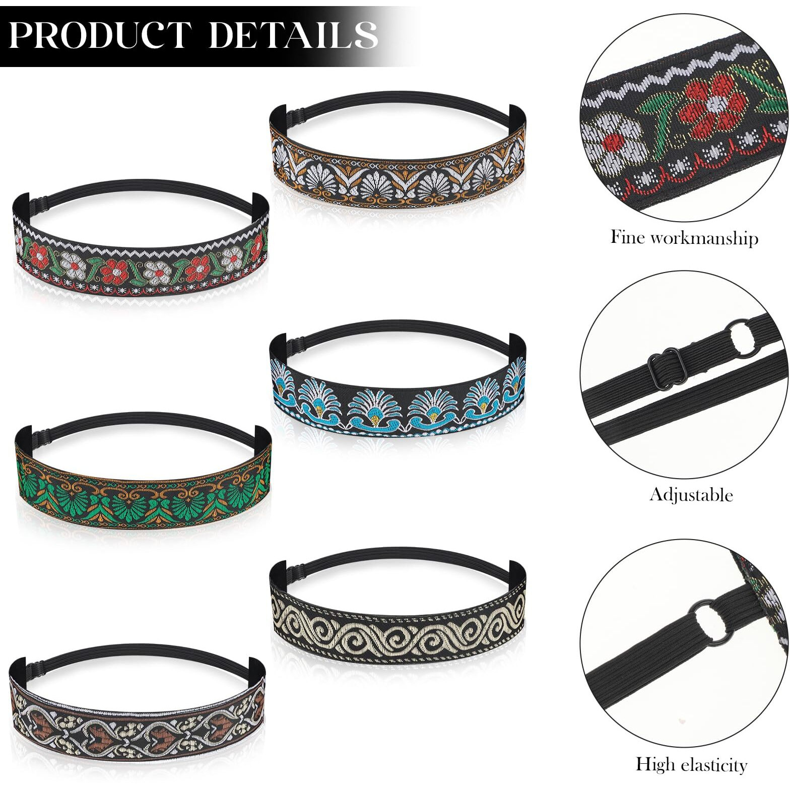 Qianyu 6 Pcs Woman Adjustable Headband Non Slip Velvet Lined Retro Style Stretch Cute Headband For Women Girls Elastic Fabric Sport Yoga Work Makeup Stylish Hair Accessories Hairband