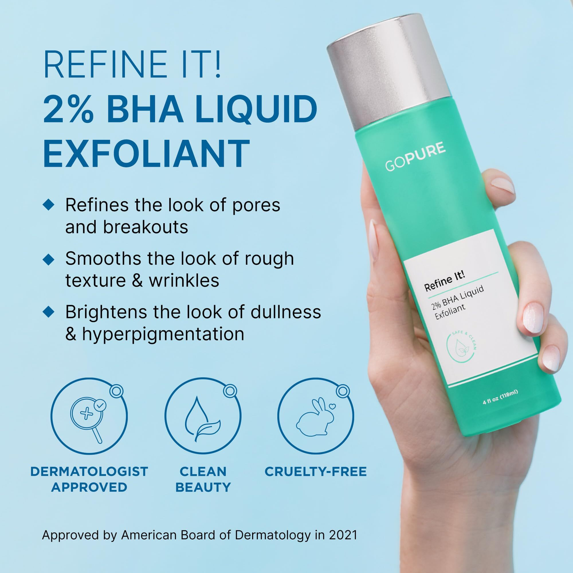 Gopure Refine It 2% Bha Liquid Exfoliant - Pore Refining  Texture Smoothing  Complexion Correcting  Infused With Nourishing Fruit Extracts  Safe For All Skin Types