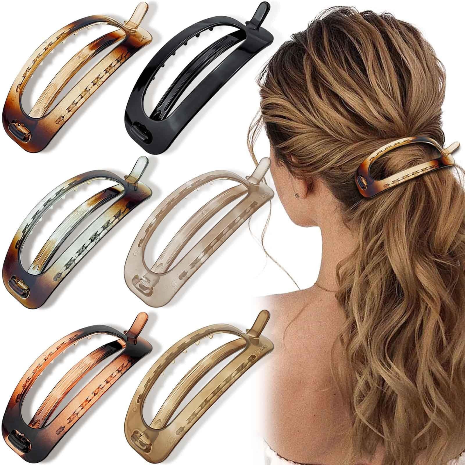 6Pcs French Hair Barrette Clips  4.72 Inch Oval Plastic Bun Ponytail Holder Strong Hold Grip Hair Clips Closure Hairpin No Metal Hair Accessories For Women Girls