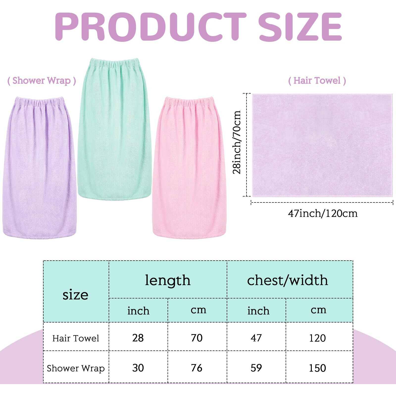 Cuffbow Bath Towel Wrap For Women Set Spa Shower Body Wraps Adjustable Closure Elastic Top Soft Robe With Microfiber Hair Drying Towel(Green  Pink  Purple)