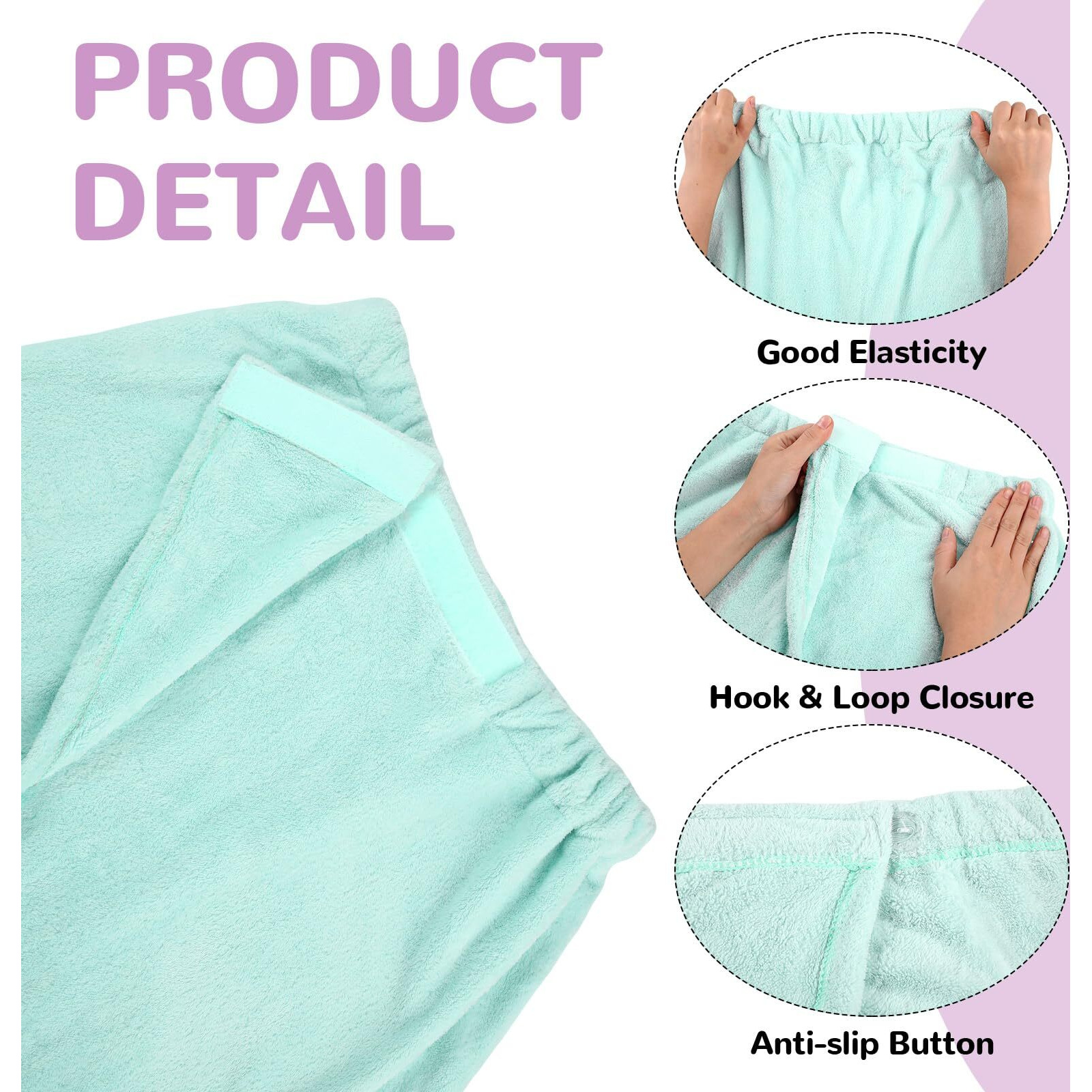 Cuffbow Bath Towel Wrap For Women Set Spa Shower Body Wraps Adjustable Closure Elastic Top Soft Robe With Microfiber Hair Drying Towel(Green  Pink  Purple)