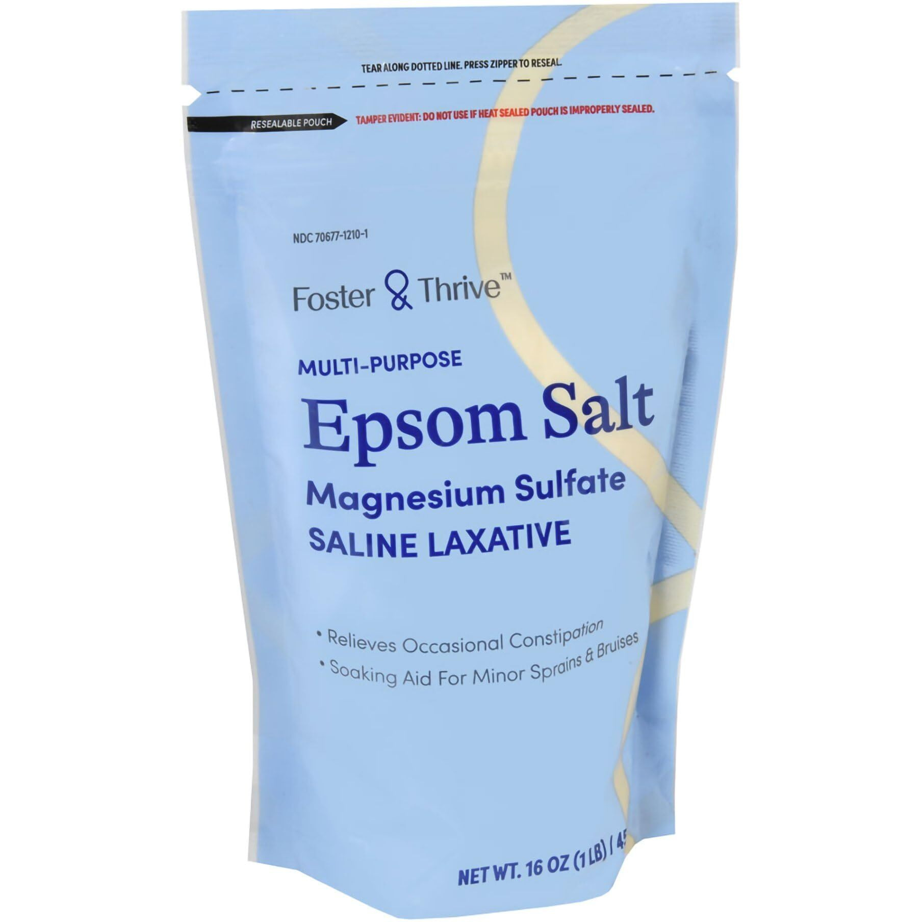 Foster & Thrive 1 Lb Pouch Epsom Salt Granules - Magnesium Sulfate Usp 100% - Saline Laxative - Multi Purpose