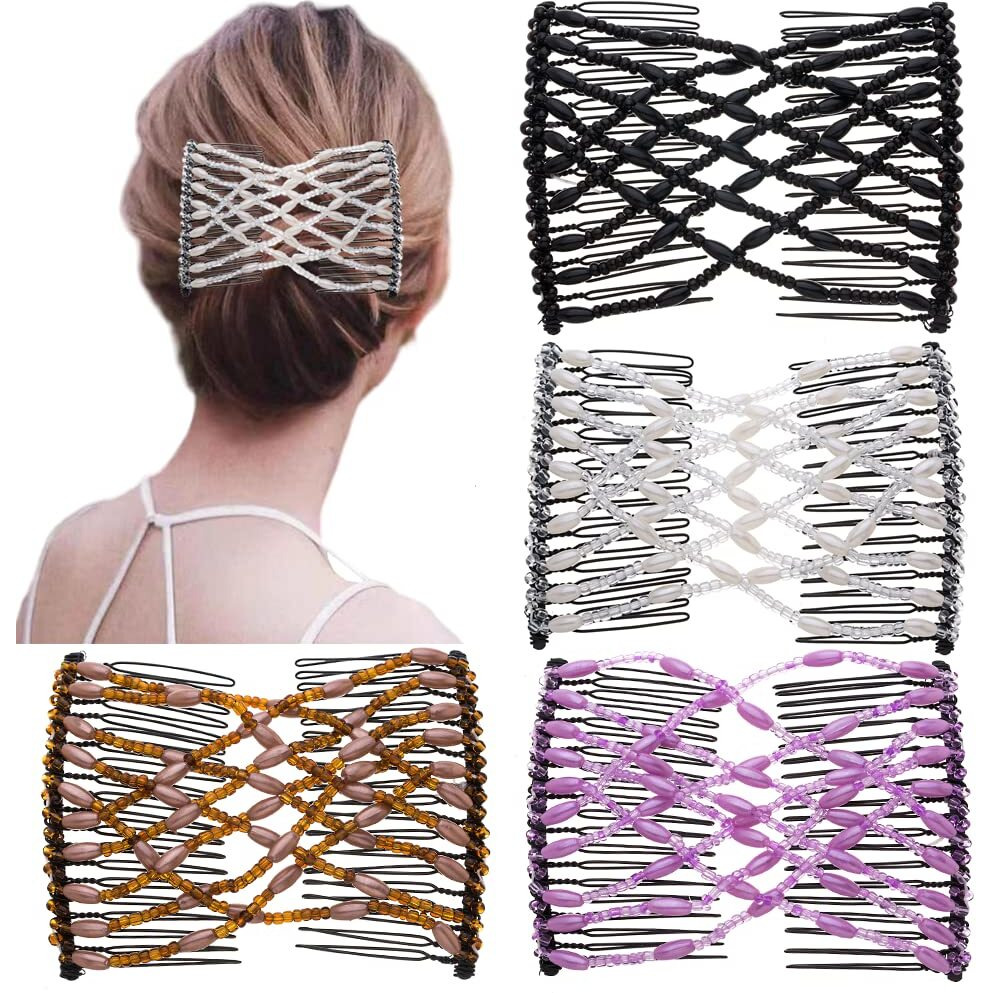 Ruihfas 4Pcs Magic Beading Hair Comb Double Clips Easy Stretch Combs Hair Styling Accessories For Women Girls Hair Beauty