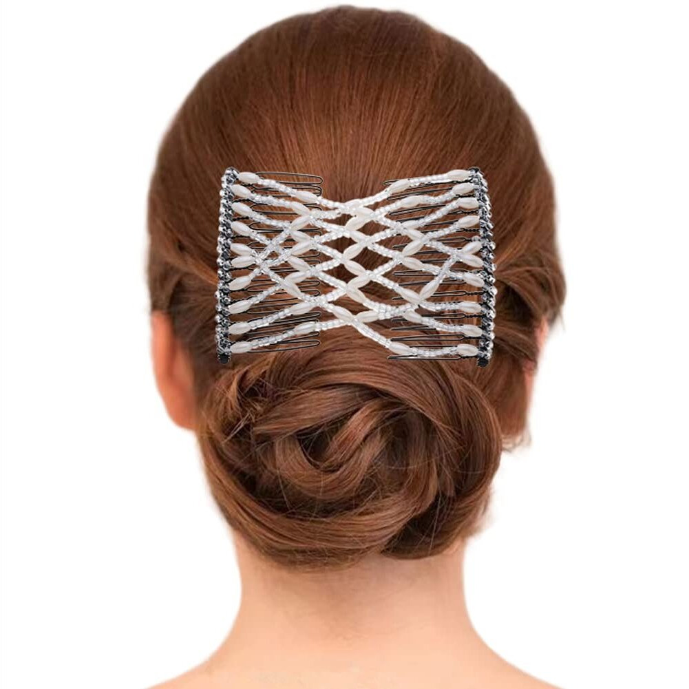 Ruihfas 4Pcs Magic Beading Hair Comb Double Clips Easy Stretch Combs Hair Styling Accessories For Women Girls Hair Beauty