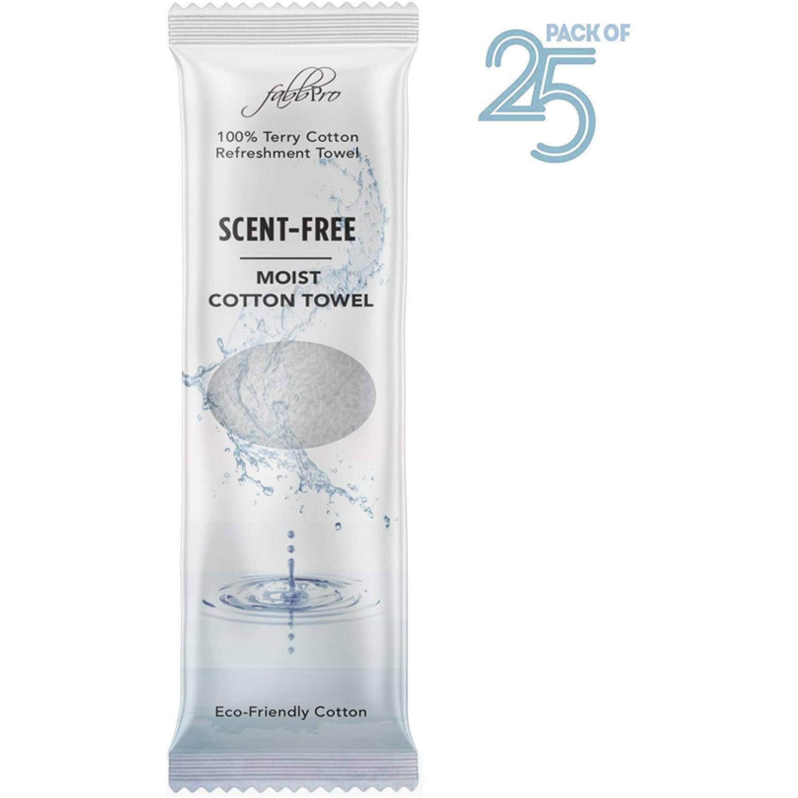 Fabbpro Oshibori Moist Terry Cotton Refreshment Towels (25 Pack  8 X 8 Inches) - White Pre-Moistened Towels To Use Hot Or Cold (Unscented)