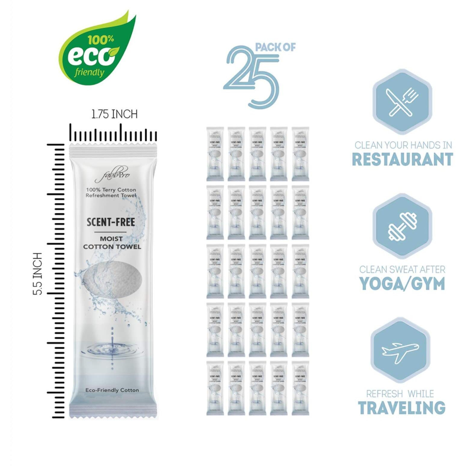 Fabbpro Oshibori Moist Terry Cotton Refreshment Towels (25 Pack  8 X 8 Inches) - White Pre-Moistened Towels To Use Hot Or Cold (Unscented)