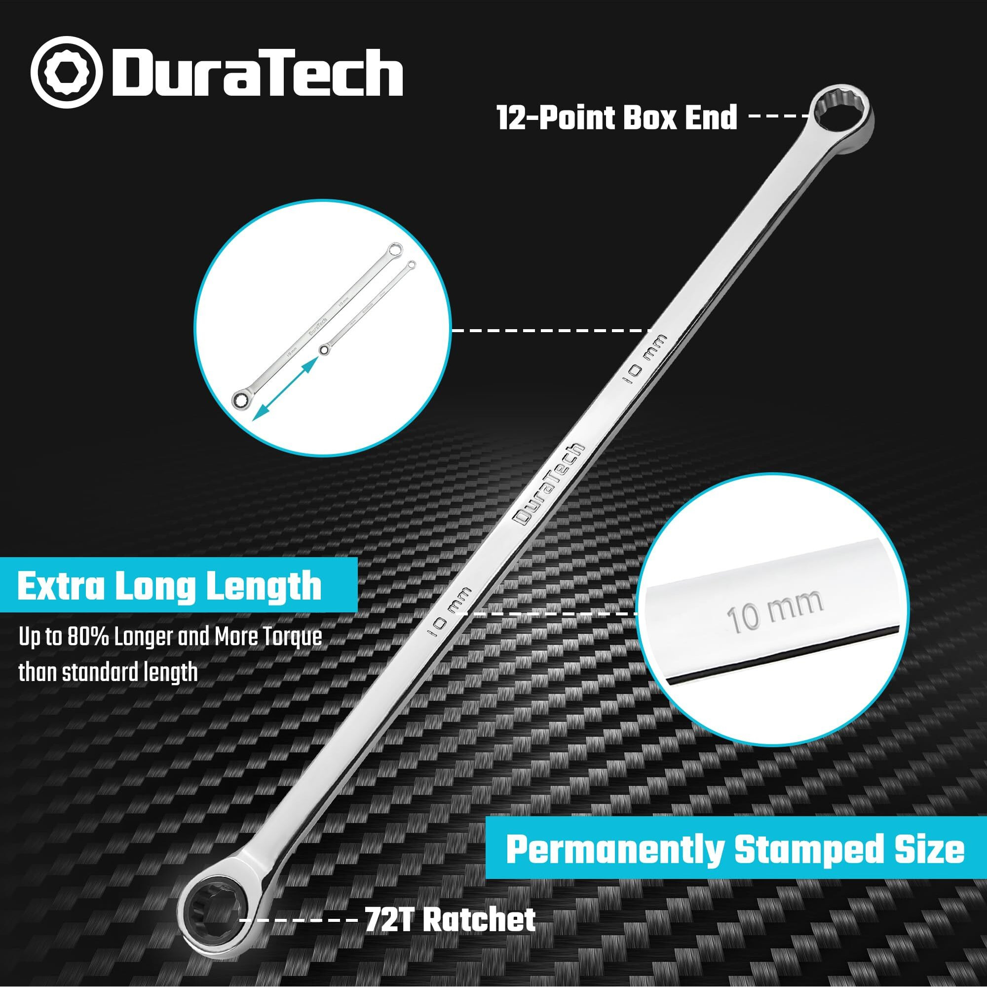 Duratech 10Mm Extra Long Ratcheting Wrench  Metric  Cr-V Steel