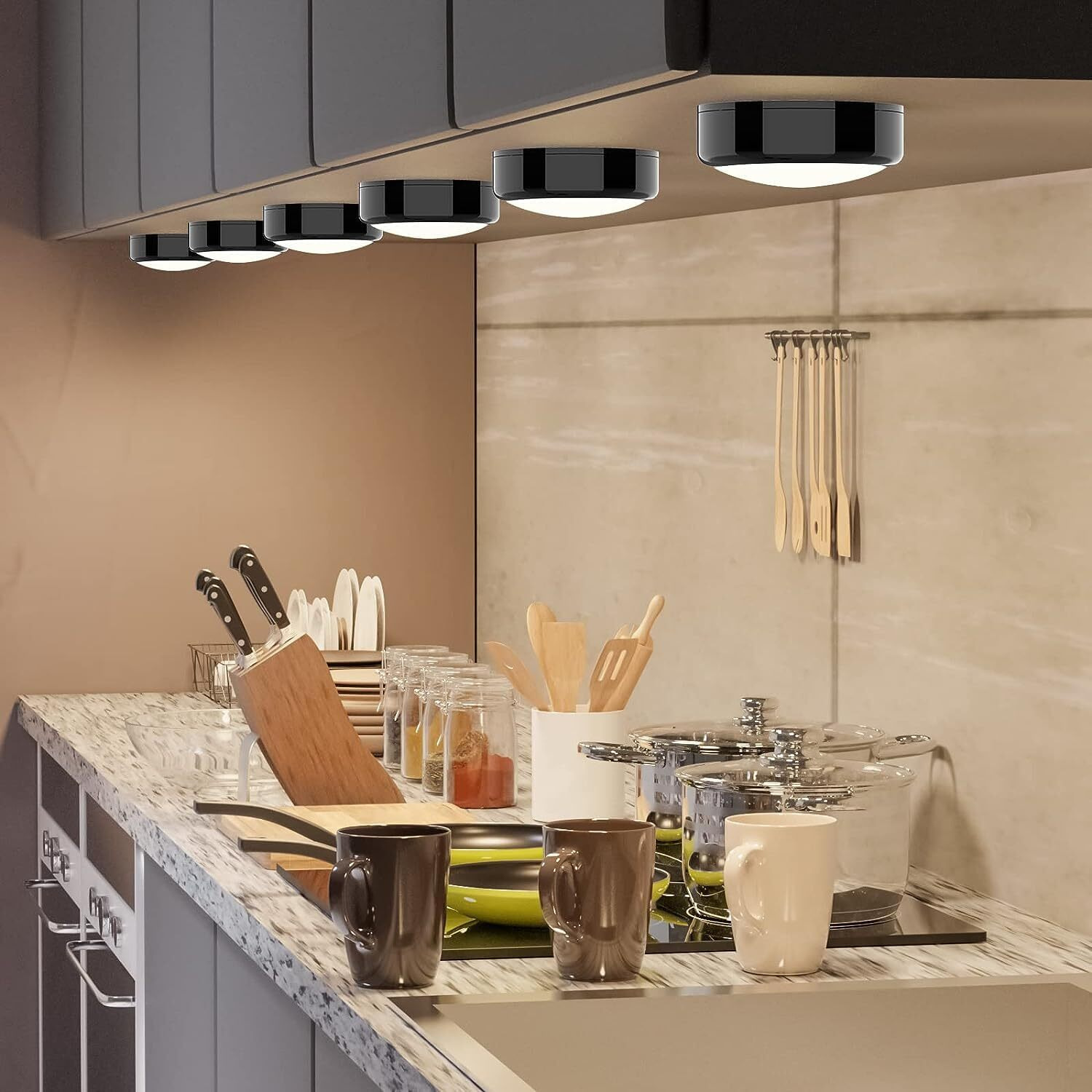 Helplex Puck Lights  16 Colors Changeable Under Cabinet Lights Battery Powered Dimmable Led Puck Lightings Under Counter Lights  With 2 Remote Controls  Timing Function  18 Aa Batteries