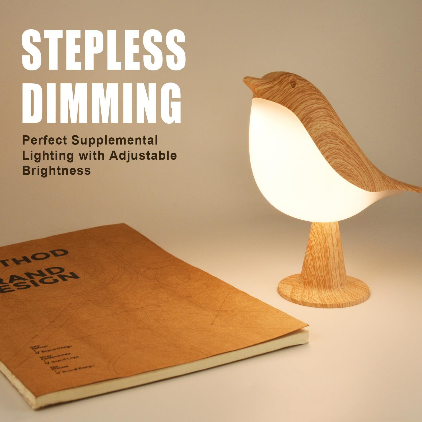 Deogos 2 Cute Bird Lamps Combo Small Bedside Lamps With 3 Color Temperature And Adjustable Brightness Cordless Lamp For Bedroom Nightstand Bedside Table (Wood Tone)