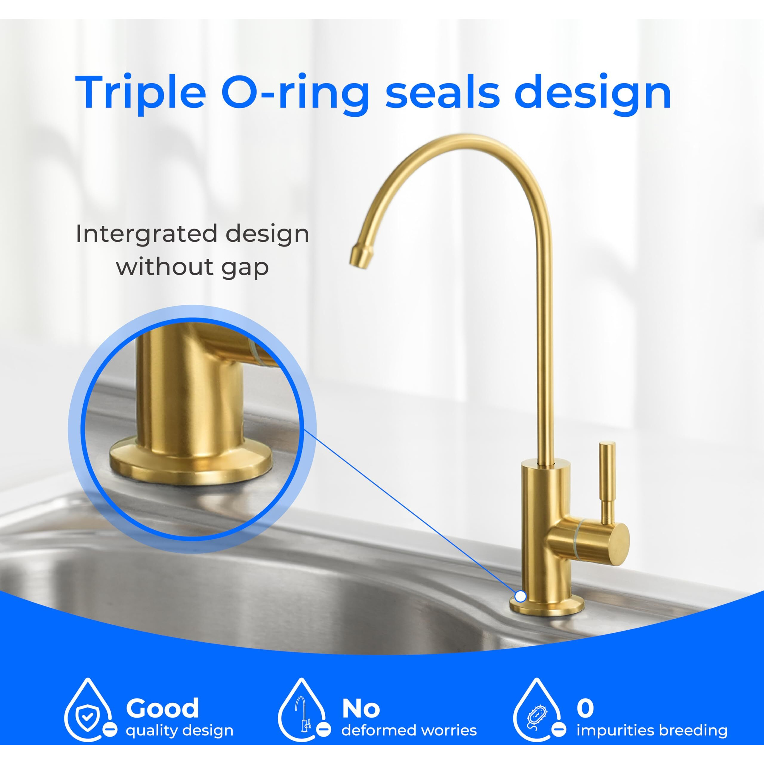 Waterdrop Filtered Water Faucet  Drinking Water Faucet  Reverse Osmosis Faucet  Ro Faucet  Ro Water Faucet  Water Filter Faucet For Kitchen Sink  Stainless Steel  Lead-Free  Brushed Gold