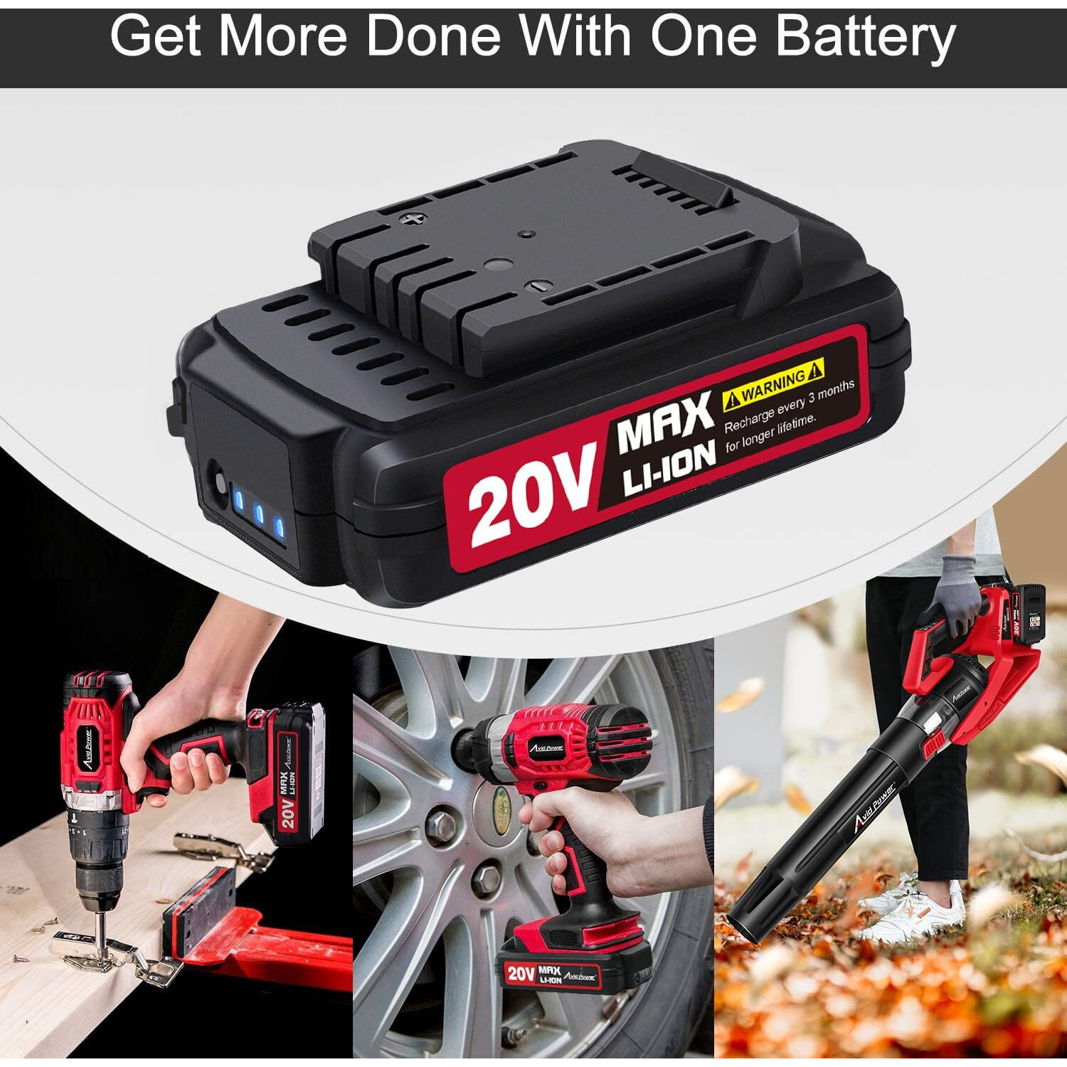 Avid Power 20V Max 1.5 Ah Lithium Ion Rechargeable Battery  Only Fit For Specified 20V Cordless Tools (See Below For Specific Tools Adapted)