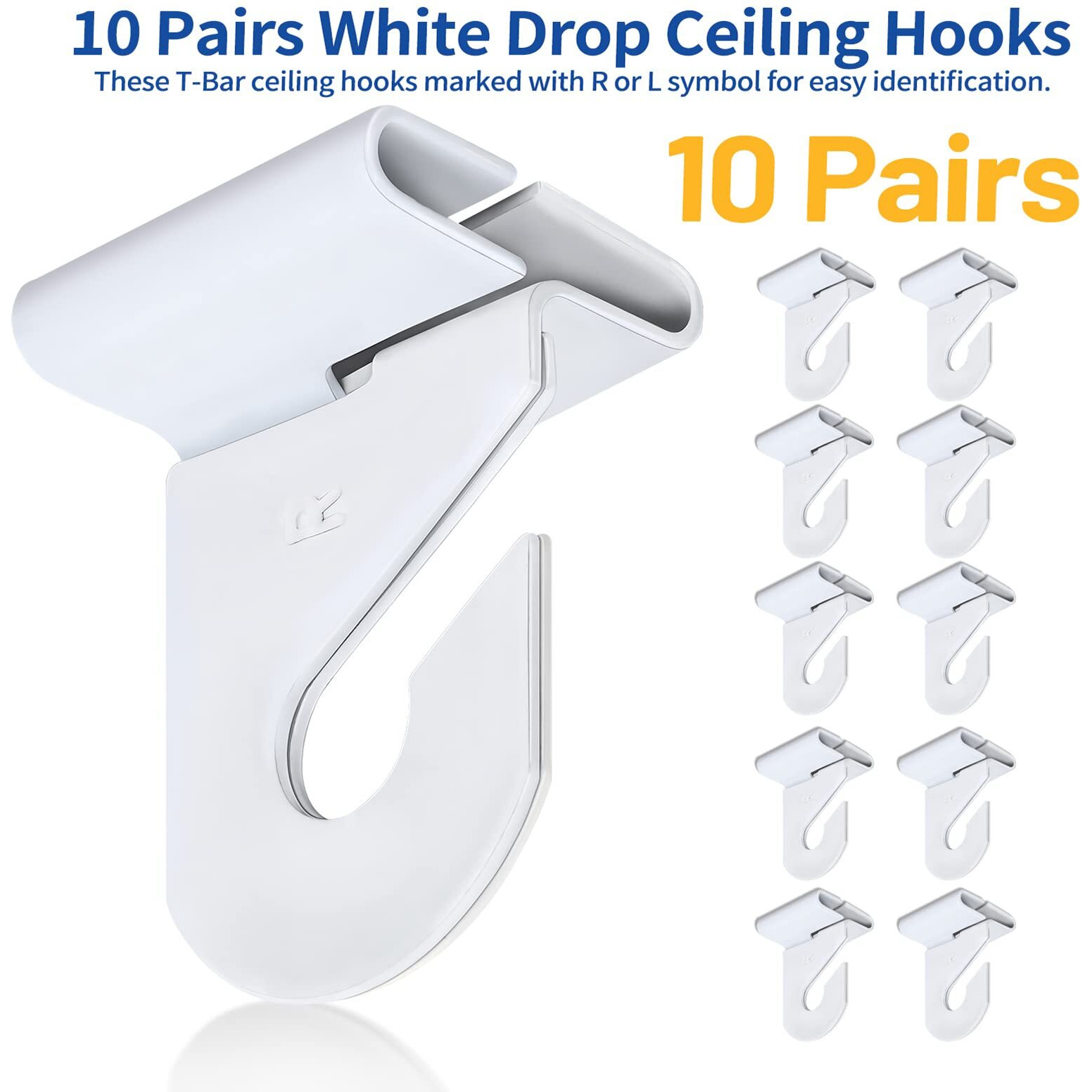 Wakhow 10 Pairs Drop Ceiling Hooks For Hanging  Suspended Track Ceiling Tile Clips  Ceiling Grid Hangers For Decorations From Classroom  Office  Home  Wedding  Hold Up To 20 Lbs  1"" W X 1"" H