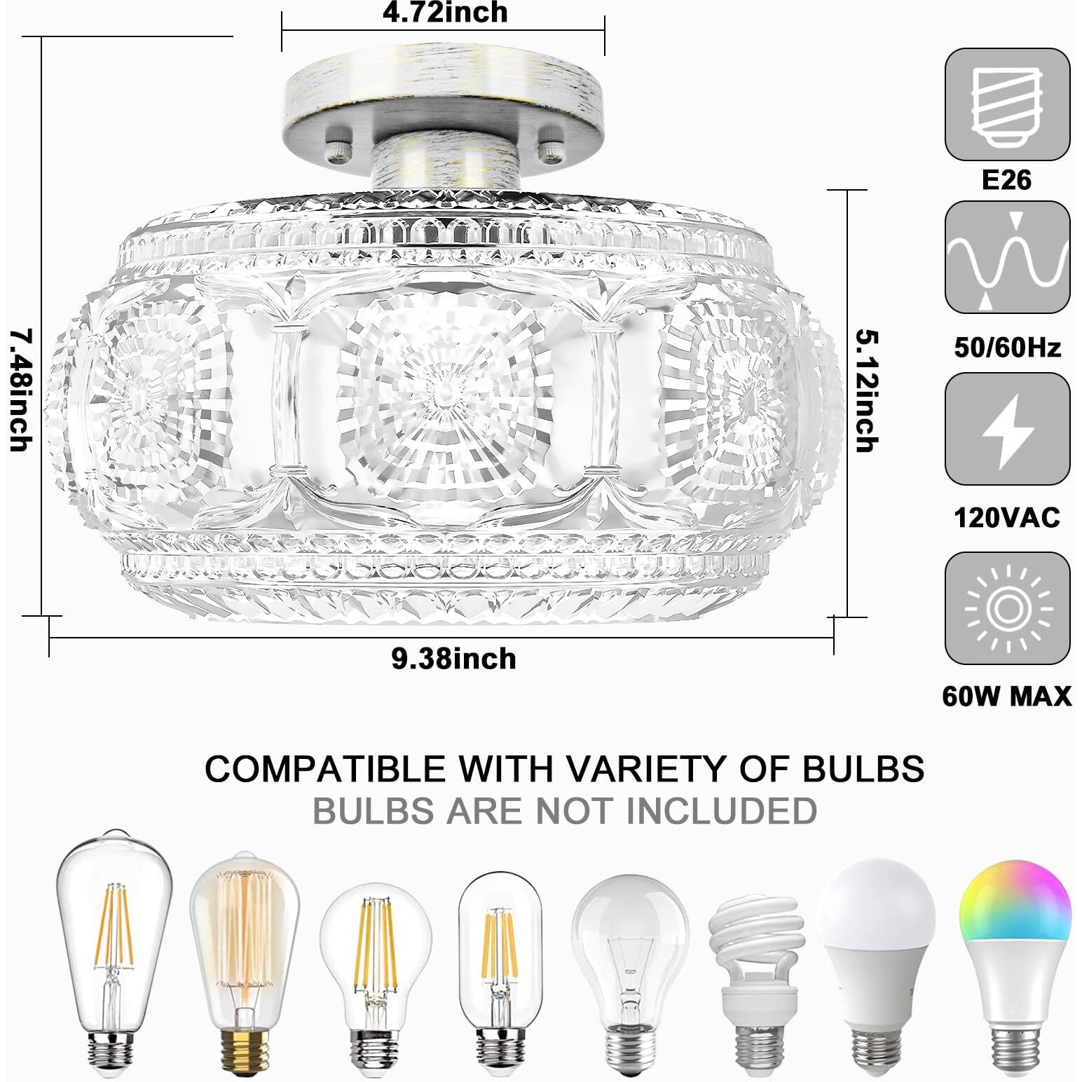 Oykyohei Semi Flush Mount Ceiling Light  Globe Glass Ceiling Light Fixture  Brushed White Oak Modern Lighting For Hallway Bedroom Entryway Kitchen Porch  Bulb Not Included