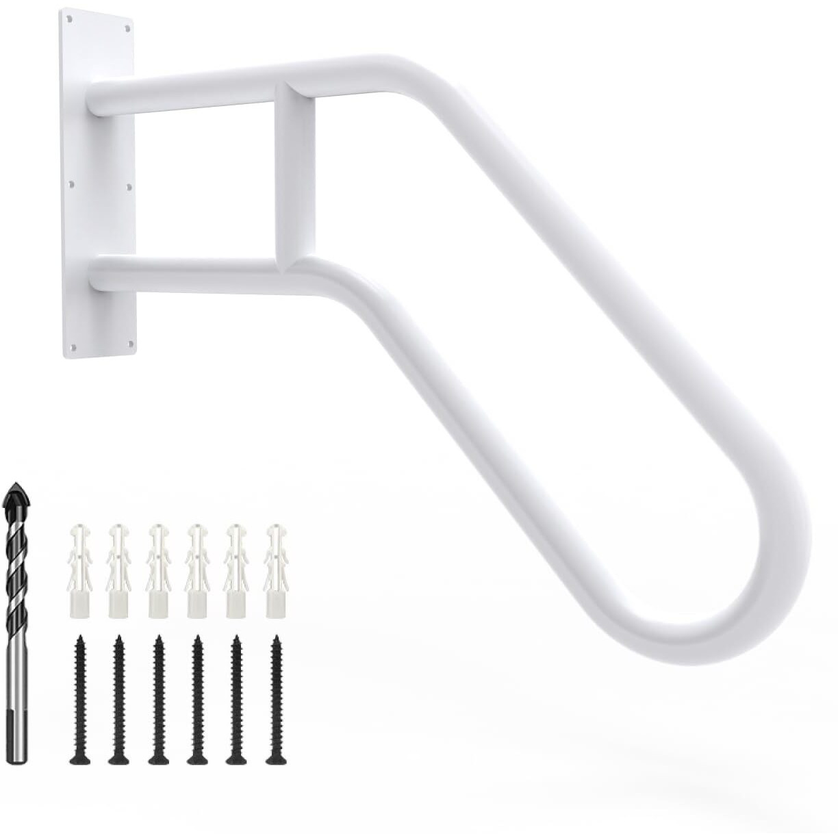 Handrails For Outdoor Steps Wall Mount  Railings For 1-3 Steps  U-Shaped Handrail With Powder Coated Finish  Stair Handrails For Garage  Porch  Yard And Garden (26"" Length  1.25"" Pipe  White)