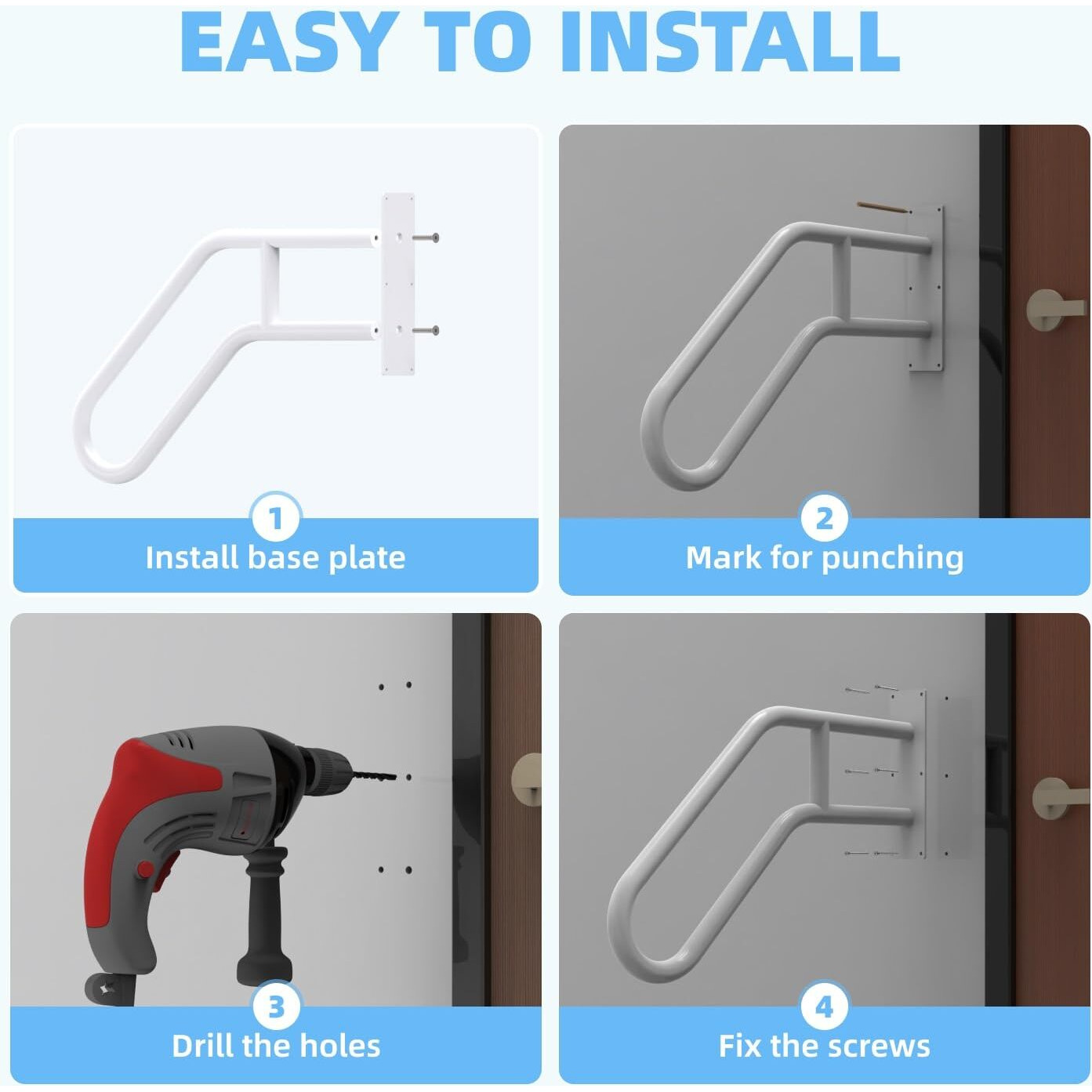 Handrails For Outdoor Steps Wall Mount  Railings For 1-3 Steps  U-Shaped Handrail With Powder Coated Finish  Stair Handrails For Garage  Porch  Yard And Garden (26"" Length  1.25"" Pipe  White)