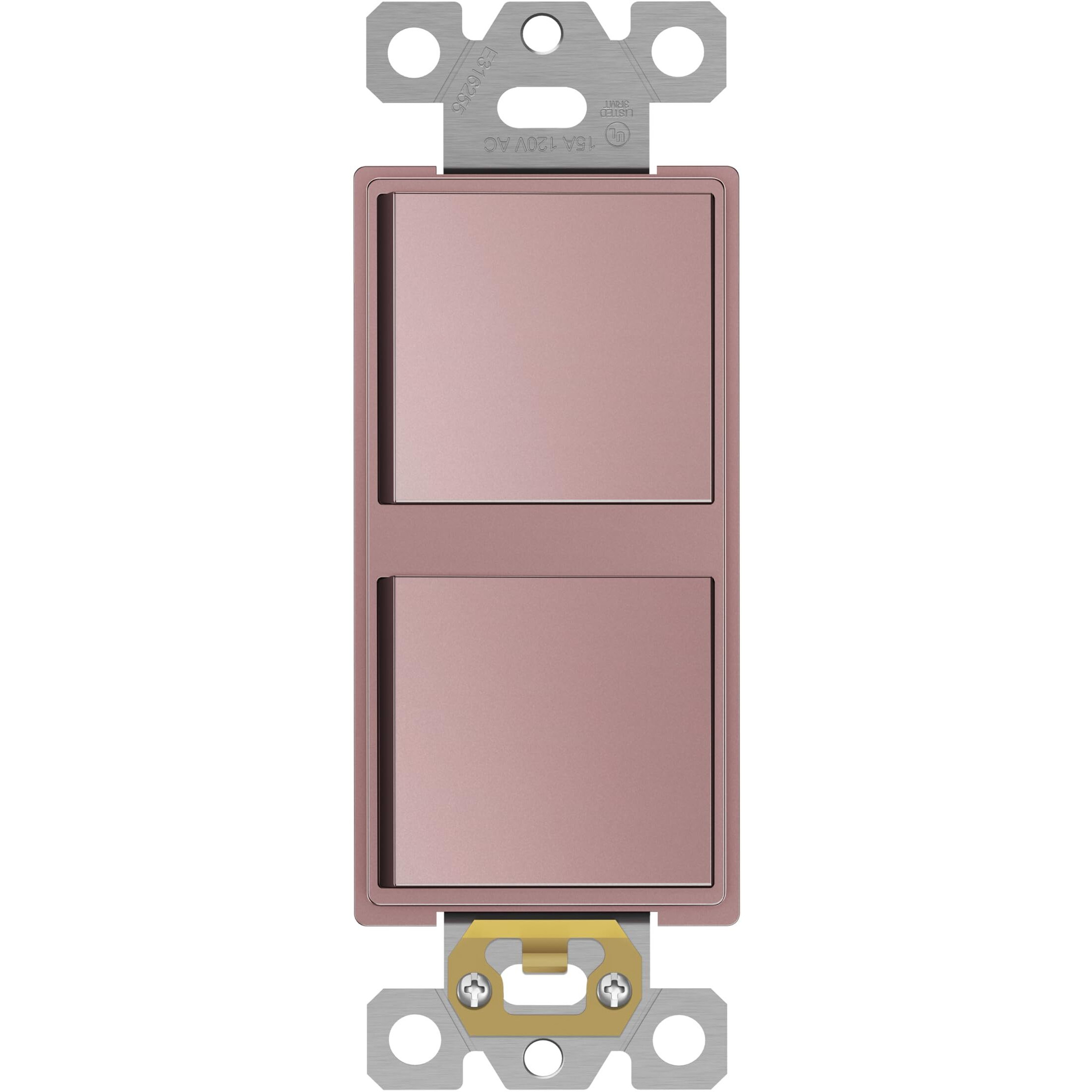 Enerlites Double Paddle Rocker Decorator Switch  Ground Terminal  Clamp-Type Back Insert Wiring  Copper Wires Only  Single Pole  Residential/Commercial Grade  15A 120-277Vac  62834-Rg  Rose Gold