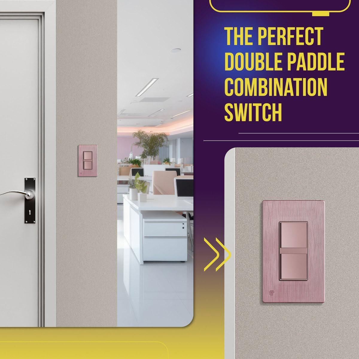 Enerlites Double Paddle Rocker Decorator Switch  Ground Terminal  Clamp-Type Back Insert Wiring  Copper Wires Only  Single Pole  Residential/Commercial Grade  15A 120-277Vac  62834-Rg  Rose Gold