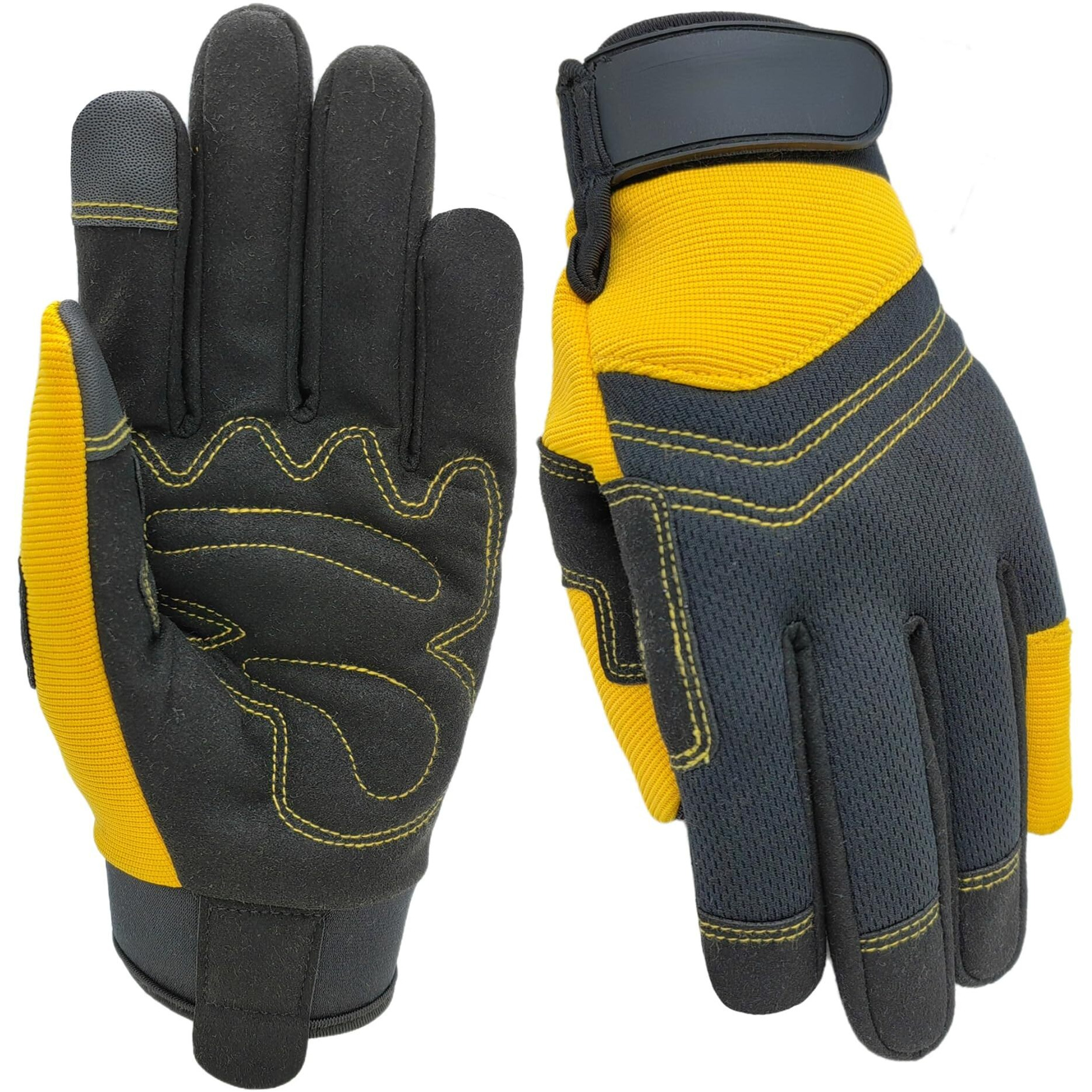 Msupsav Utility Work Glove Multipurpose Yard Work Gloves Multifunctional Synthetic Leather Mechanic Gloves Spandex Working Glove Outdoor Gloves Tounchscreen Best Gifts(Yellow  Medium)