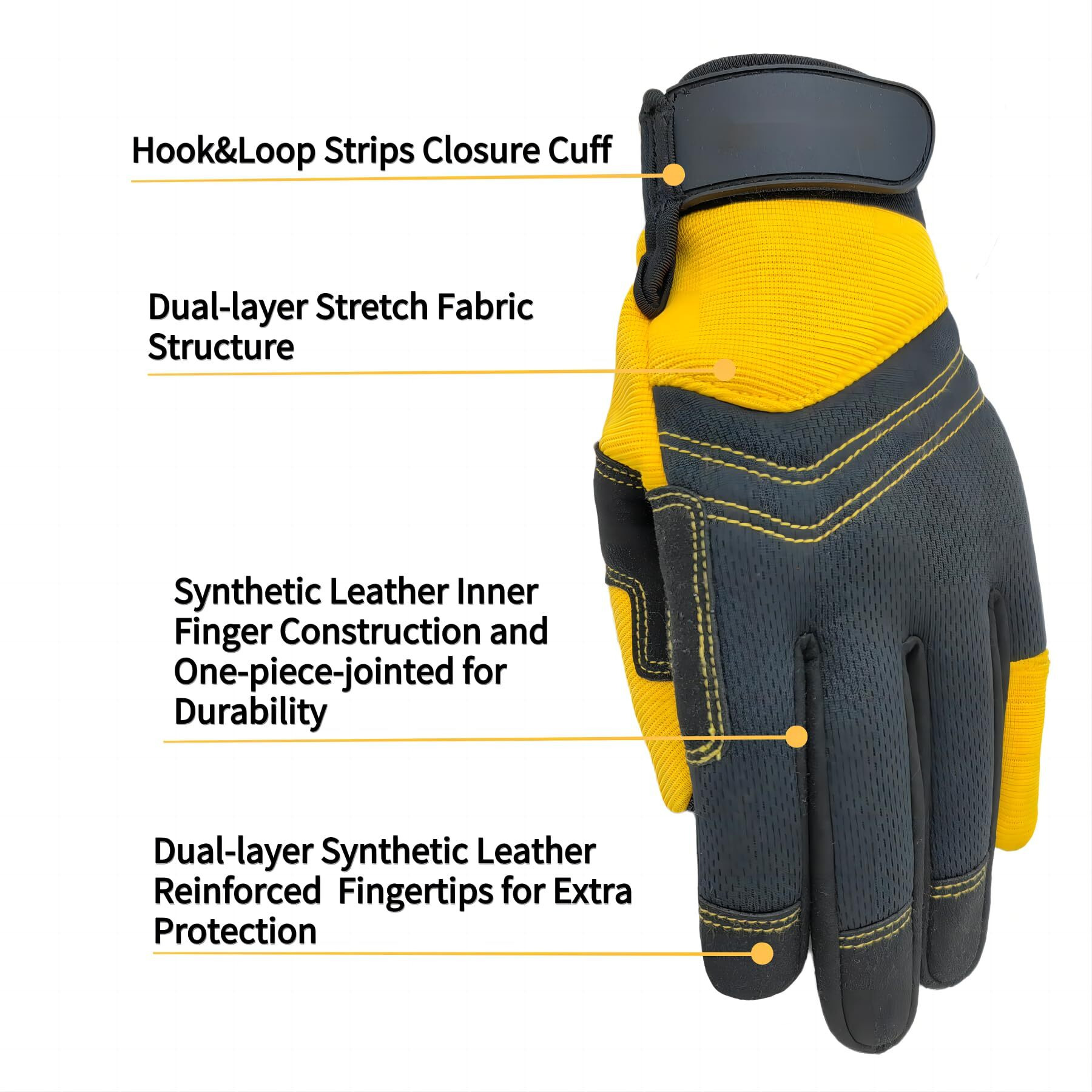 Msupsav Utility Work Glove Multipurpose Yard Work Gloves Multifunctional Synthetic Leather Mechanic Gloves Spandex Working Glove Outdoor Gloves Tounchscreen Best Gifts(Yellow  Medium)