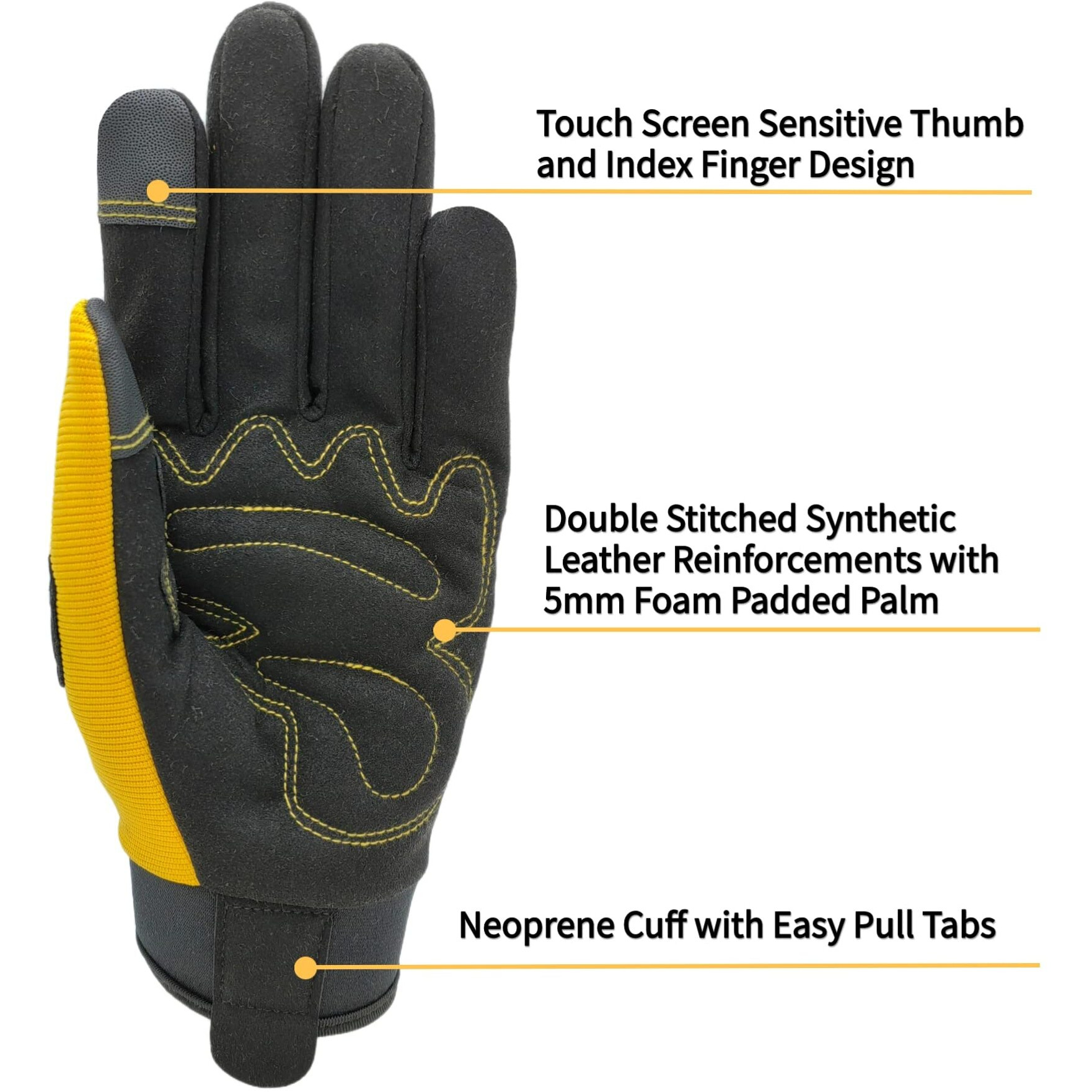 Msupsav Utility Work Glove Multipurpose Yard Work Gloves Multifunctional Synthetic Leather Mechanic Gloves Spandex Working Glove Outdoor Gloves Tounchscreen Best Gifts(Yellow  Medium)