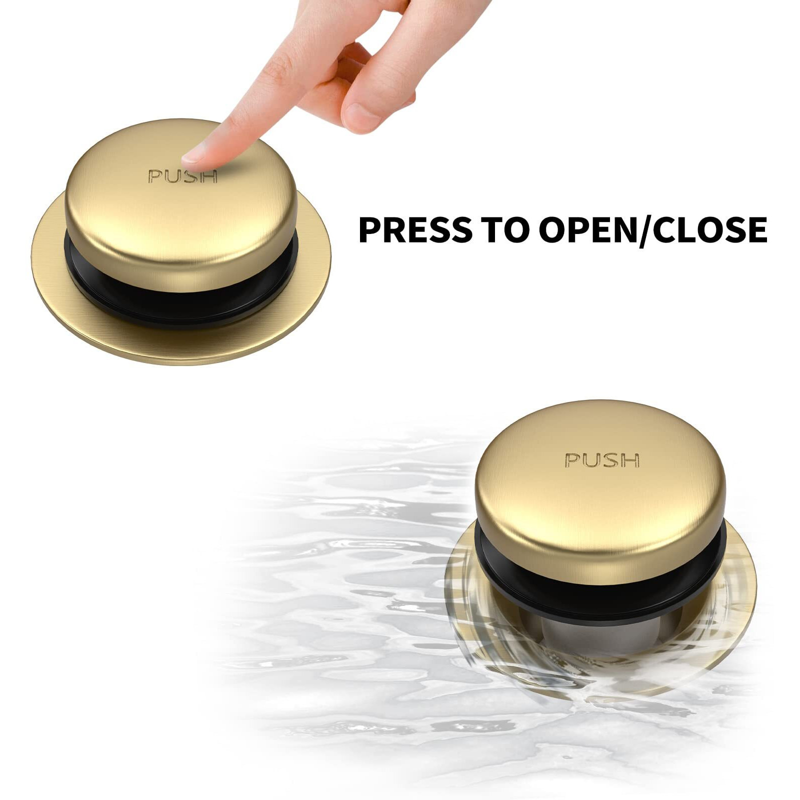 All Metal Tip-Toe Bathtub Drain Kit With Two-Hole Overflow Faceplate And Universal Fine/Coarse Thread Assembly  Bath Tub Drain Kit Fits All Bathtub -Brushed Gold