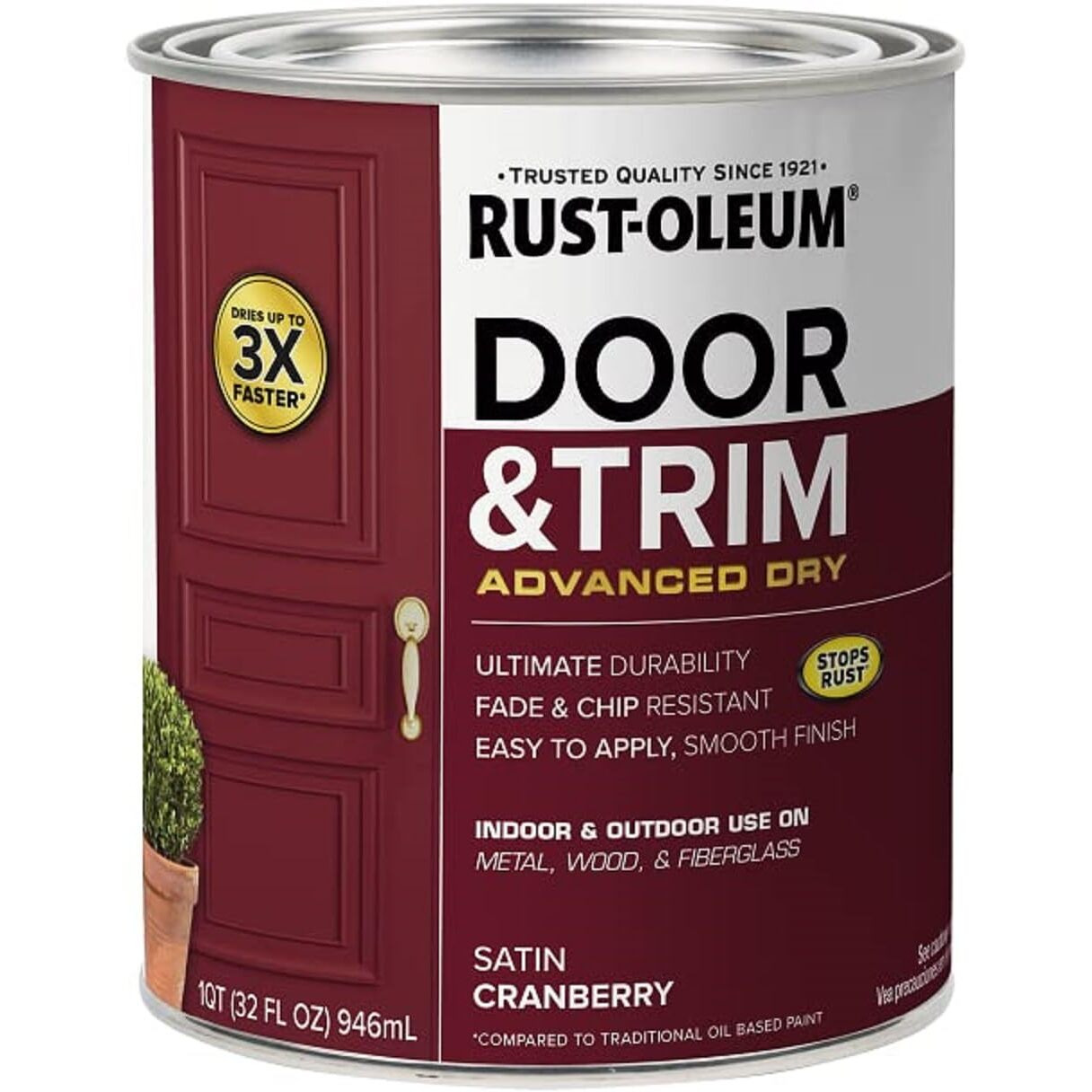 Rust-Oleum 369385 Advanced Dry Door & Trim Paint  Quart  Satin Cranberry