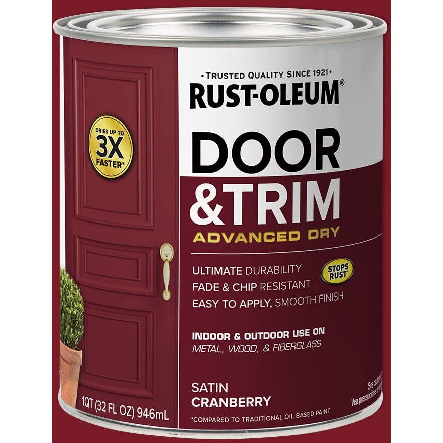 Rust-Oleum 369385 Advanced Dry Door & Trim Paint  Quart  Satin Cranberry