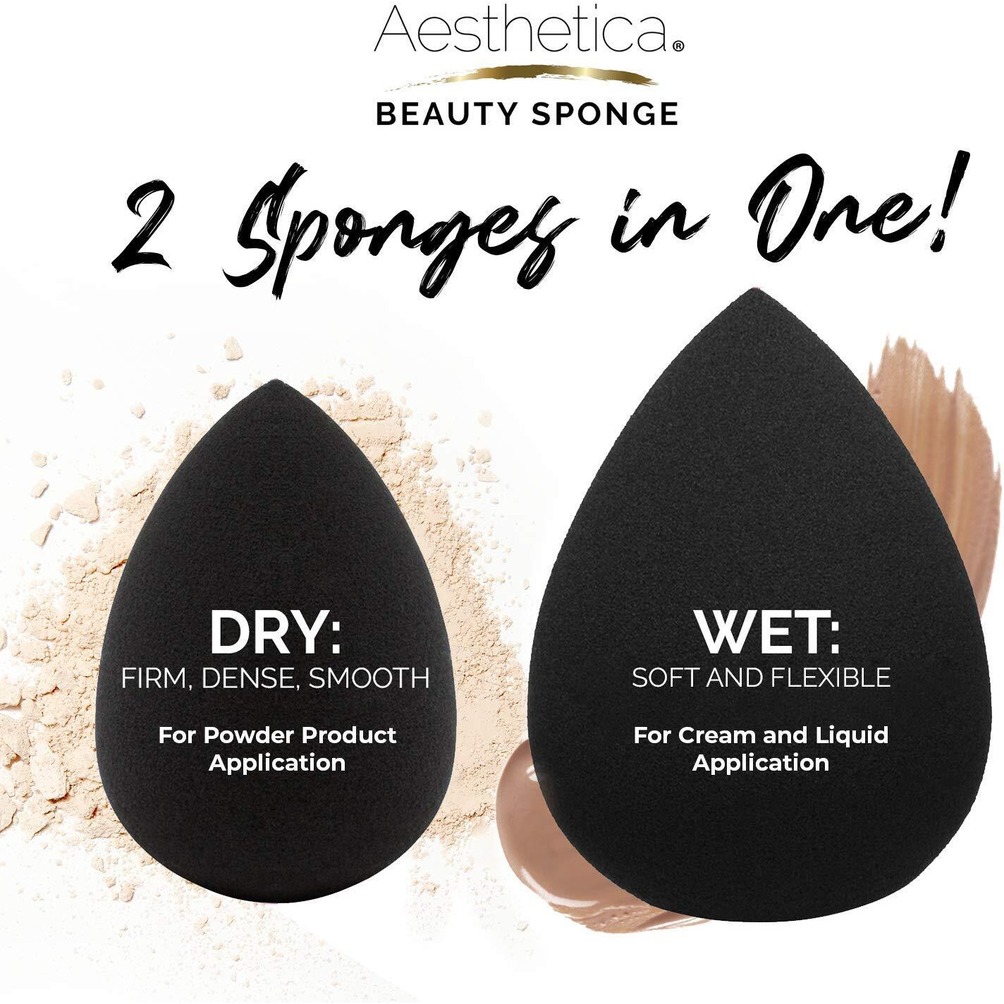 Aesthetica Cosmetics Beauty Sponge Blender - Latex Free And Vegan Makeup Sponge Blender - For Powder  Cream Or Liquid Application (5 Pack)