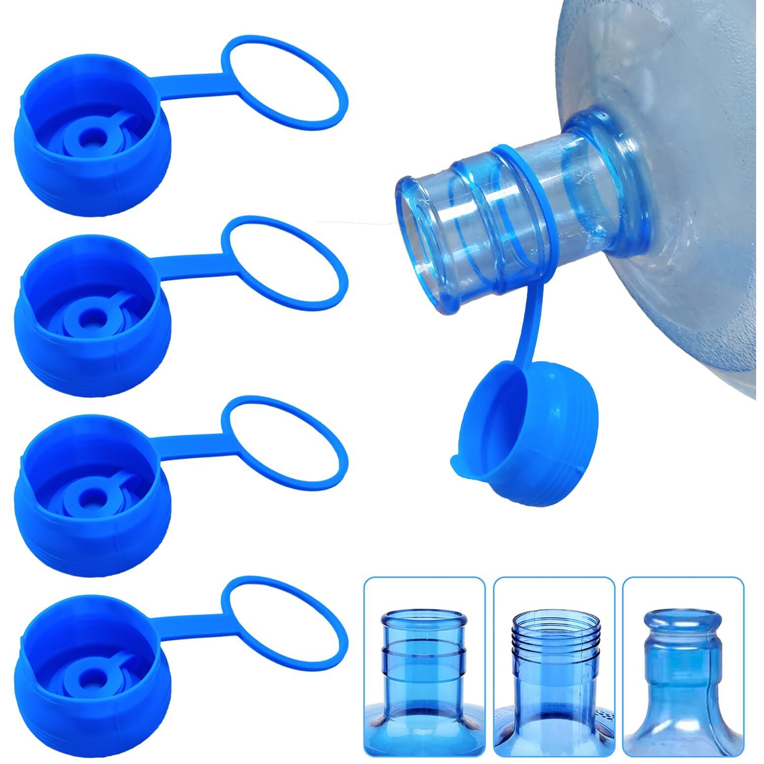 3 & 5 Gallon Water Jug Cap Reusable  Food Grade Silicone Replacement Gallon Caps For 55Mm Standard/Screw/Crown Tops Water Bottle And Water Dispensers  Non-Spill Lids For Anti-Splash  Leak Free (5Pcs)