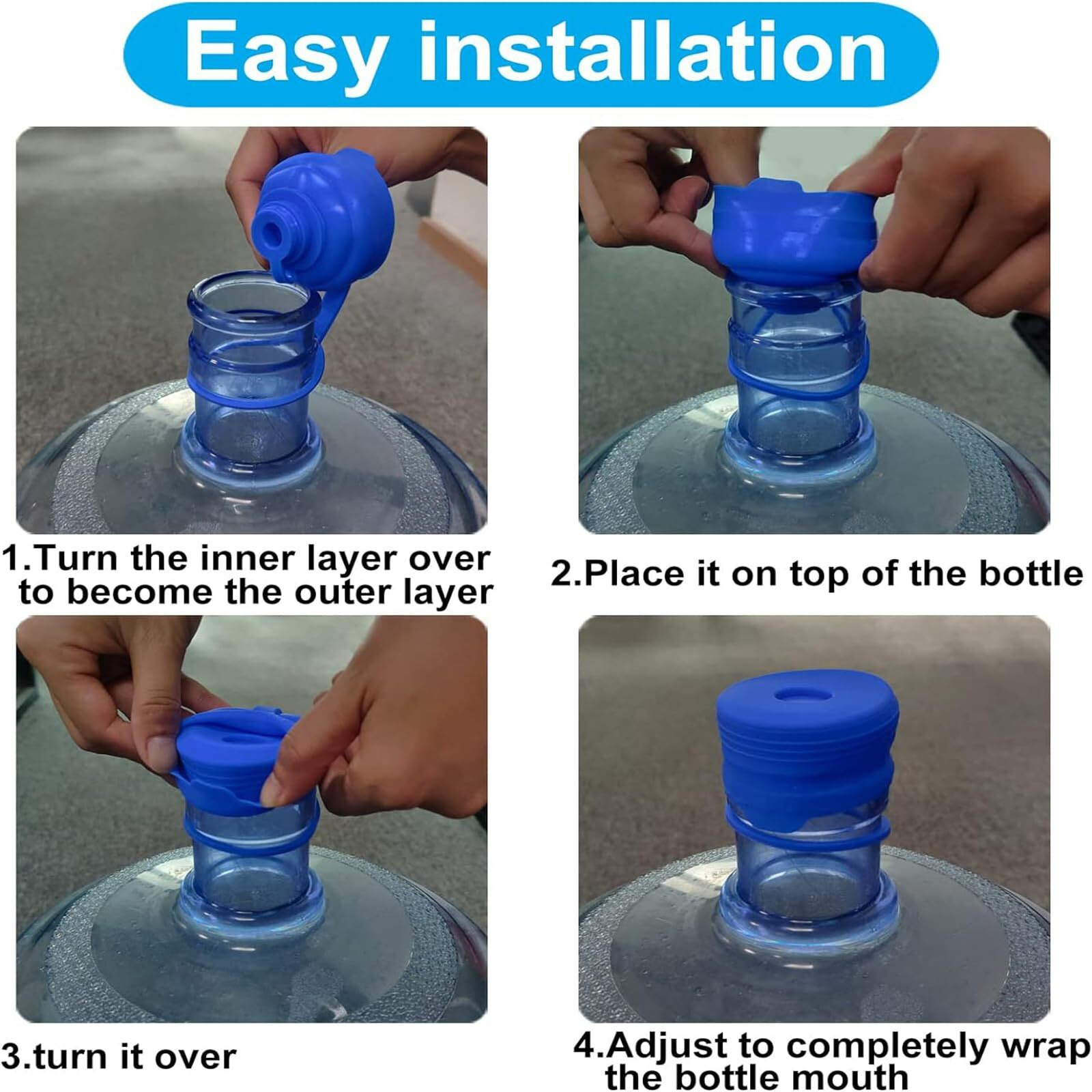 3 & 5 Gallon Water Jug Cap Reusable  Food Grade Silicone Replacement Gallon Caps For 55Mm Standard/Screw/Crown Tops Water Bottle And Water Dispensers  Non-Spill Lids For Anti-Splash  Leak Free (5Pcs)