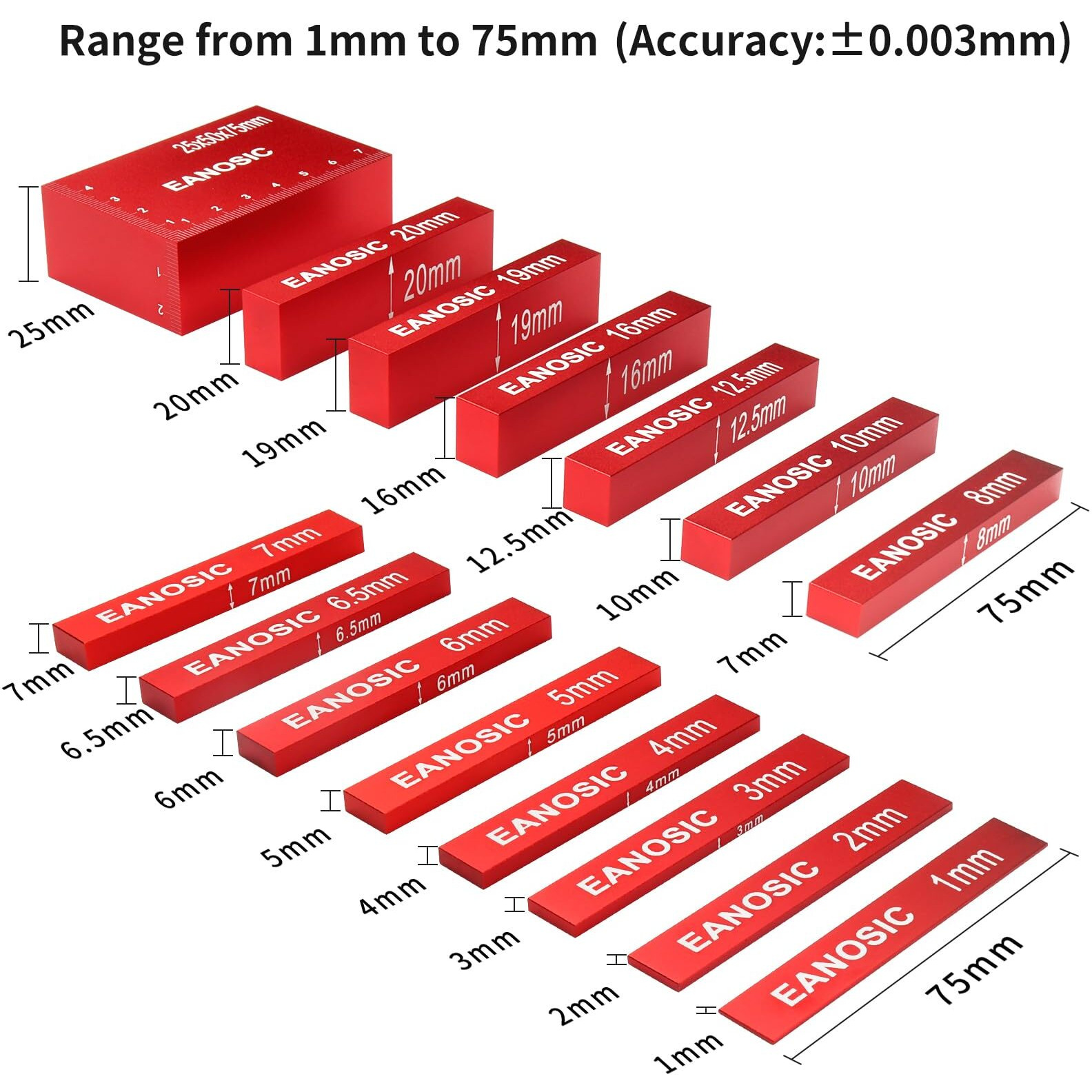 Eanosic Metric Setup Blocks Height Gauge Set  15Pcs Precision Aluminum Setup Bars Guage Block Set For Router And Table Saw Accessories Woodworking Set Up  Bars Include Laser Engraved Size Markings