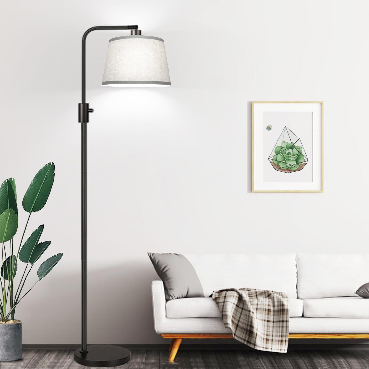Upgraded Dimmable Floor Lamp  1000 Lumens Led Edison Bulb Included  Arc Floor Lamps For Living Room Modern Standing Lamp With Gray Shade  Tall Lamps For Living Room Bedroom Office Dining Room