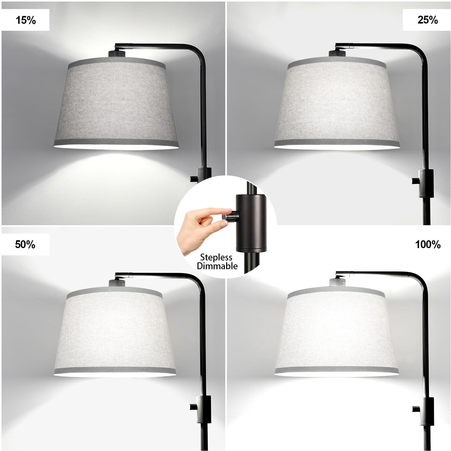Upgraded Dimmable Floor Lamp  1000 Lumens Led Edison Bulb Included  Arc Floor Lamps For Living Room Modern Standing Lamp With Gray Shade  Tall Lamps For Living Room Bedroom Office Dining Room