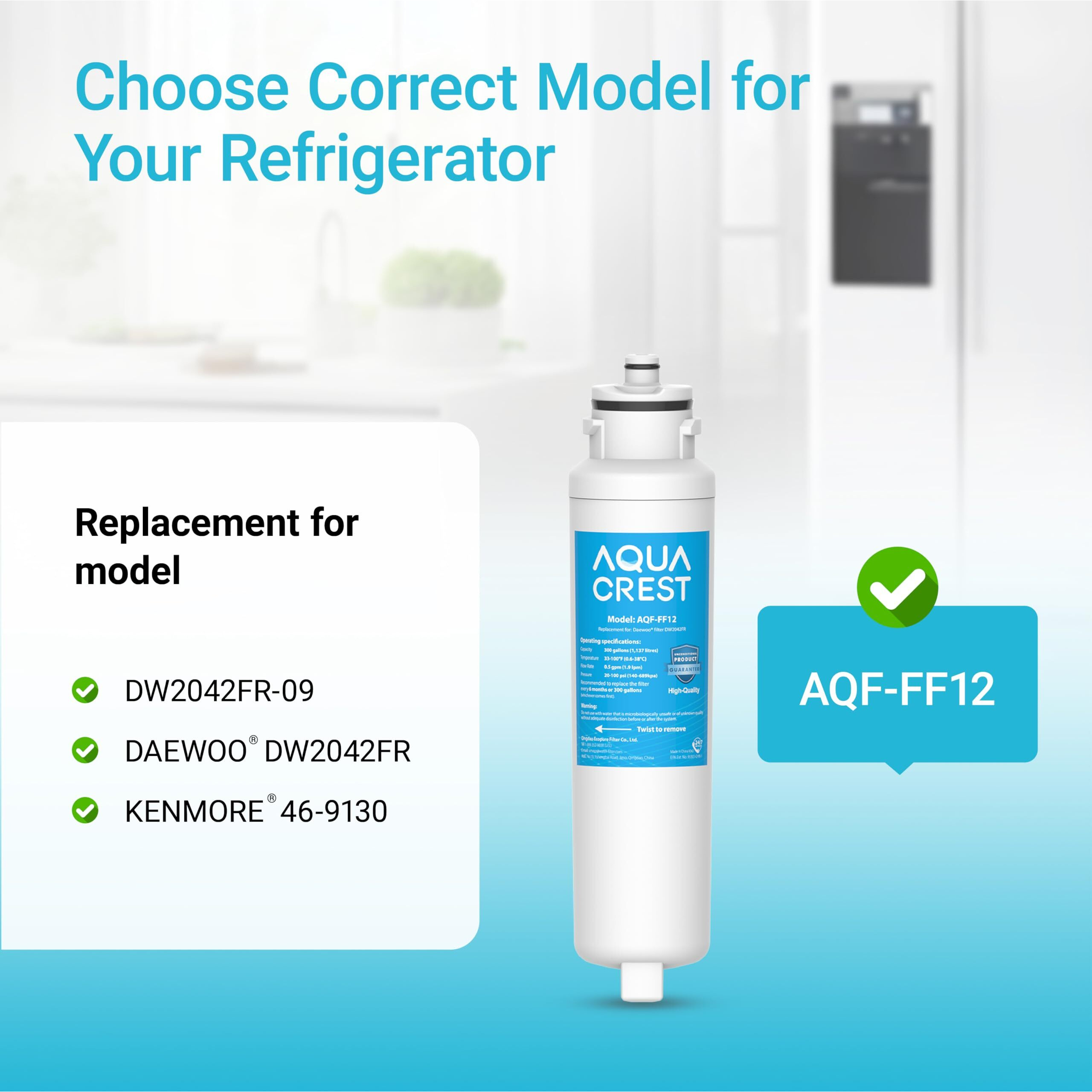 Aqua Crest Dw2042Fr-09 Refrigerator Water Filter  Replacement For Daewoo Dw2042Fr  Kenmore 46-9130  Dw2042Fr-09  Aqua Crystal Dw2042F-09  Frn-Y22D2V  Frn-Y22D2W