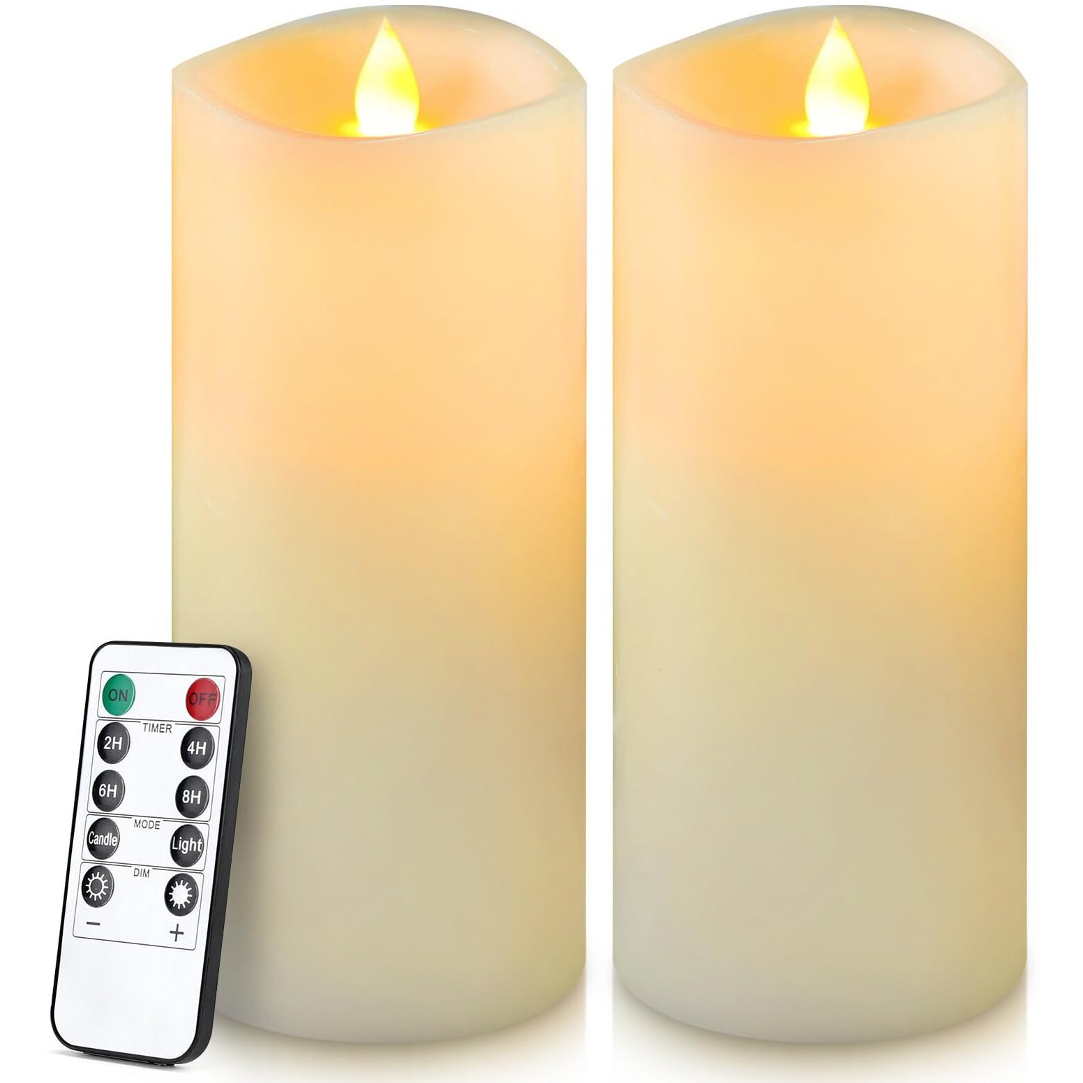 Enpornk 7X 3Flameless Candles  Flickering Moving Flame Led Candles  Battery Operated Candles With Remote And Timers  Ivory White  Set Of 2