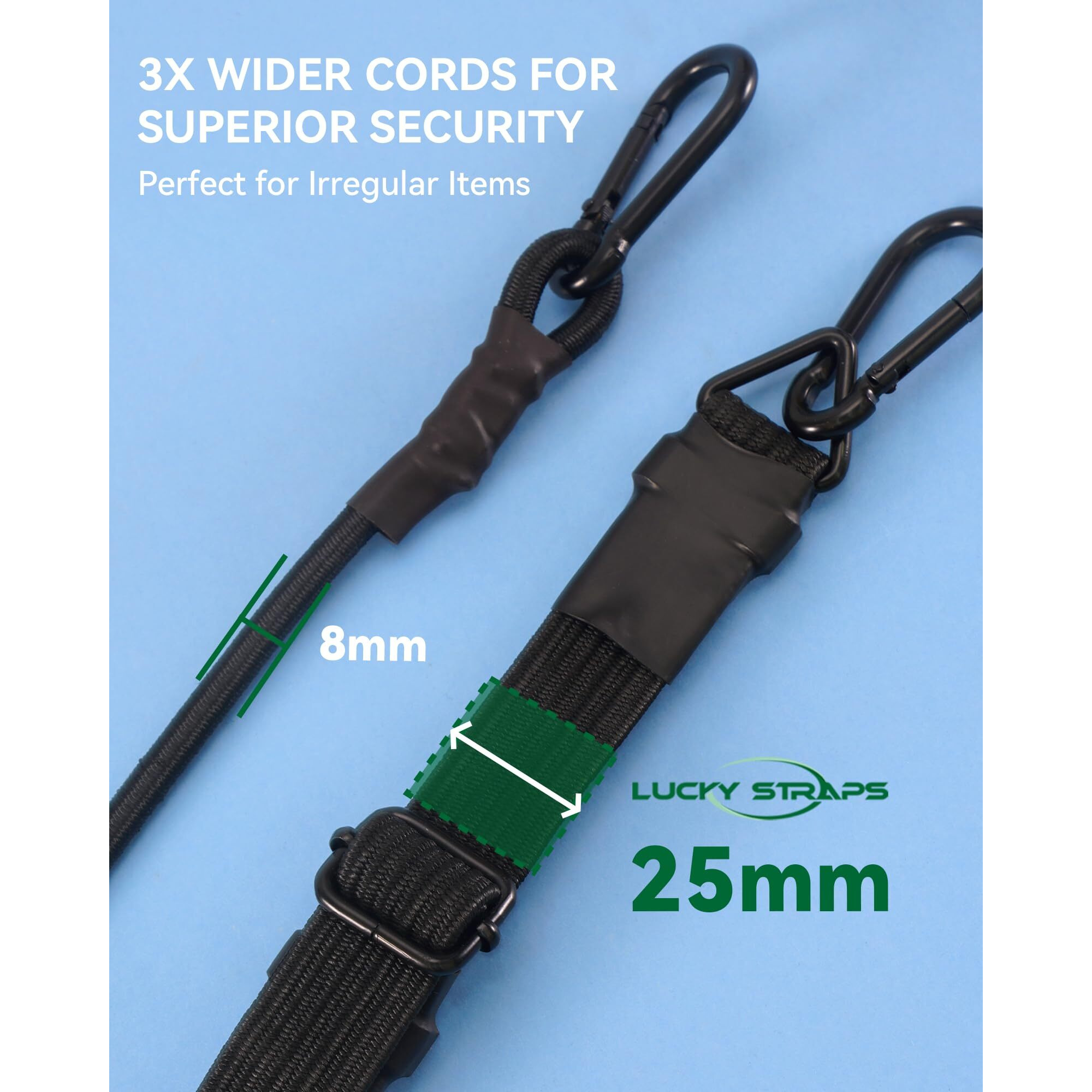 24 Inch Adjustable Carabiner Bungee Cords With 190 Lbs Max Break Strength - Adjust From 17"" To 24"" - Heavy Duty Flat Carabiner Bungee Straps With Upgraded Hooks For Tents  Cargo  Luggage  Etc (4 Pcs)