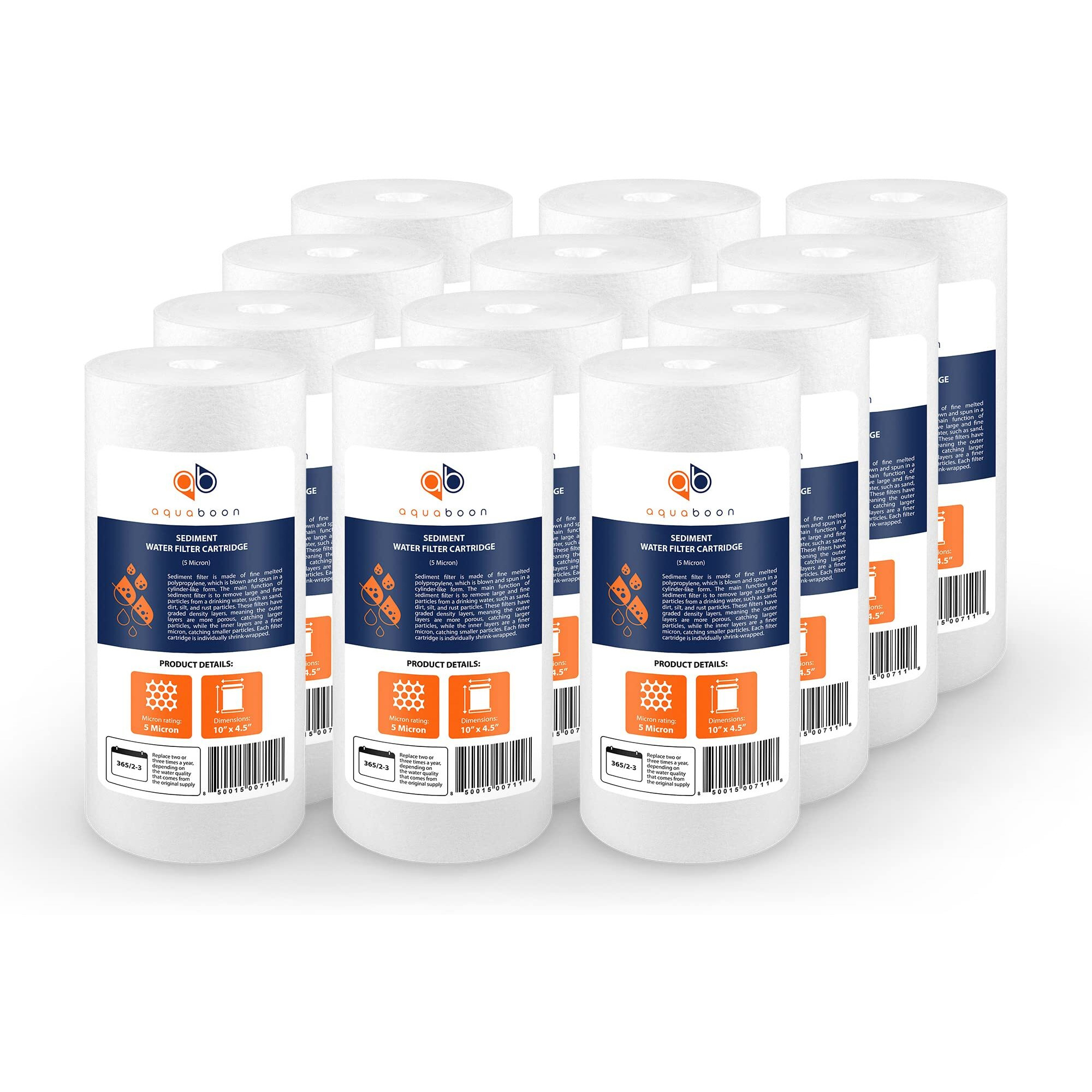 Aquaboon 5 Micron 10 X 4.5 Well Water Sediment Filter Replacement Whole House Water Filter Cartridge Compatible With Dgd-5005  Wfhd13001B  12-Pack